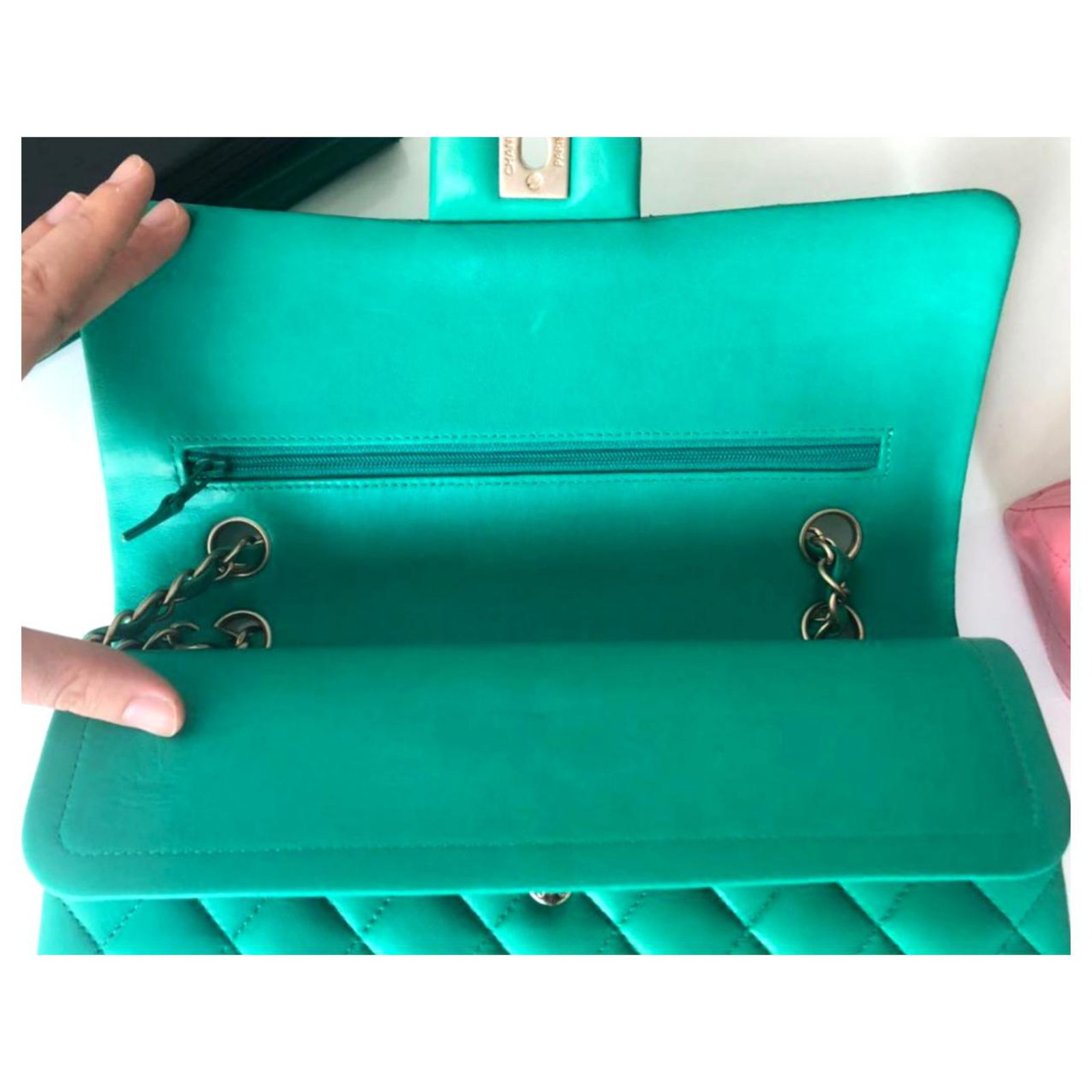 Chanel Medium green classic flap bag GHW