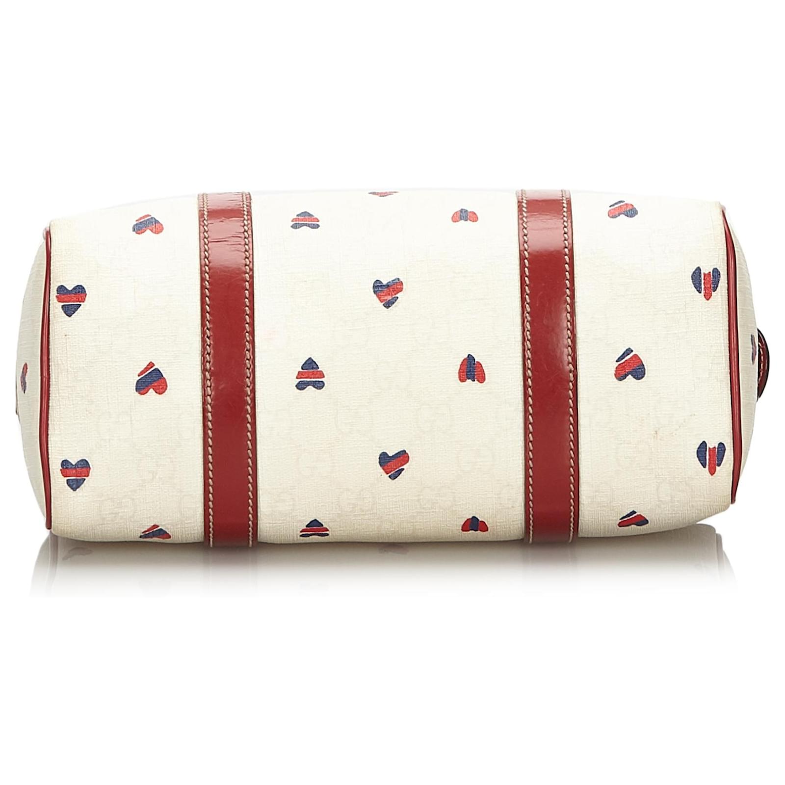 Gucci White GG Supreme Hearts Small Joy Boston Bag Red Cream Gucci White GG Supreme Hearts Small Joy Boston Bag Red Cream