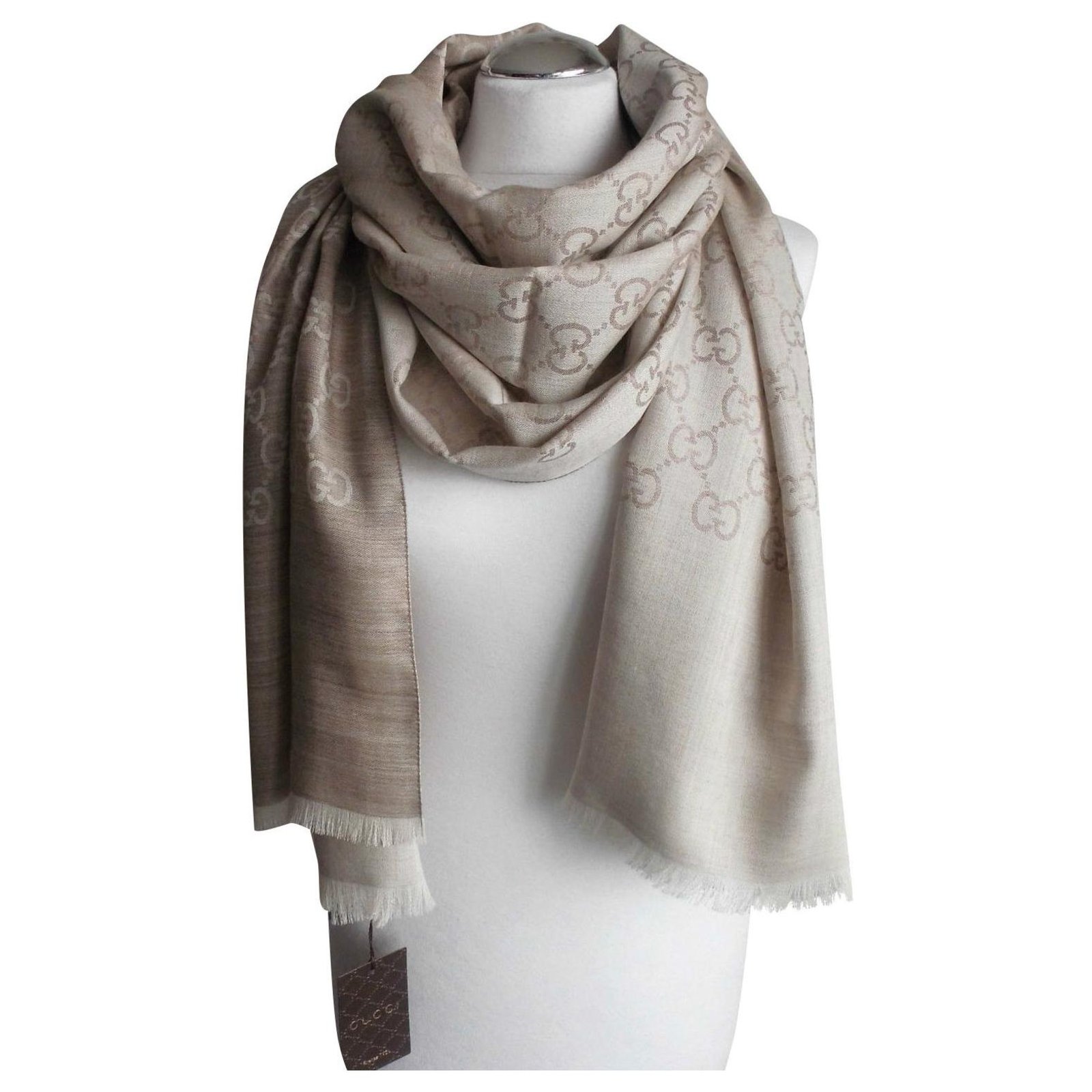 scarf gucci beige new. 200 x 70 cm Silk Wool ref.154891 - Joli Closet