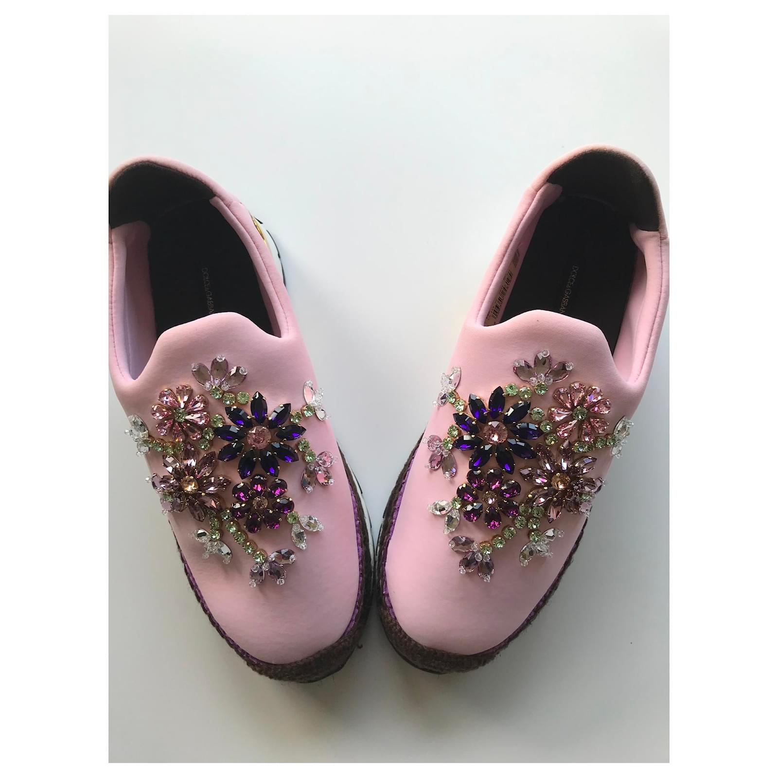 Dolce Gabbana CRYSTAL EMBELISHED TRAINERS Pink Cloth