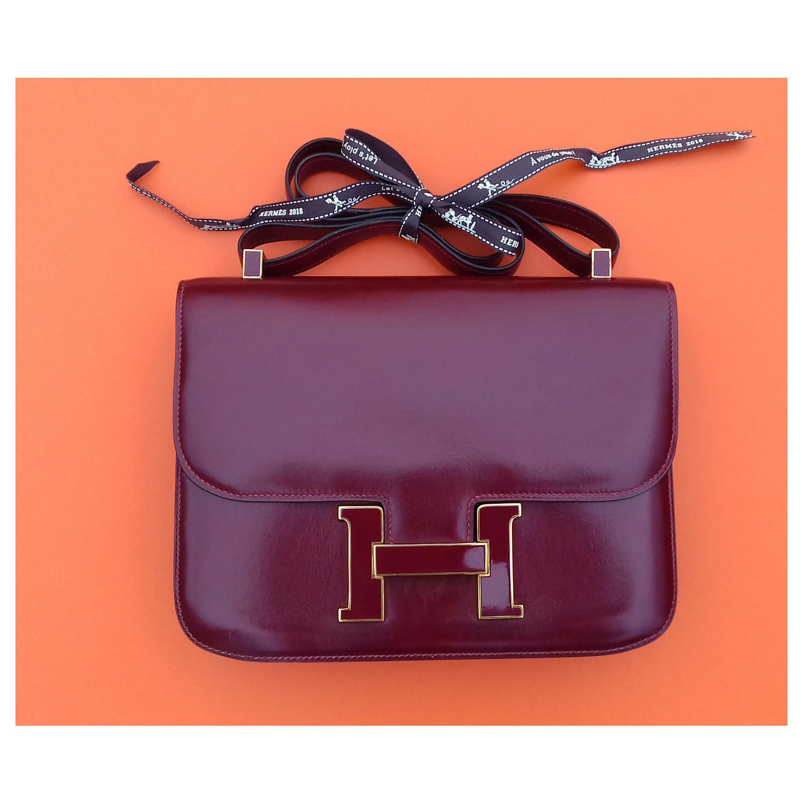 67174 auth HERMES Rouge H burgundy Box leather CONSTANCE 23