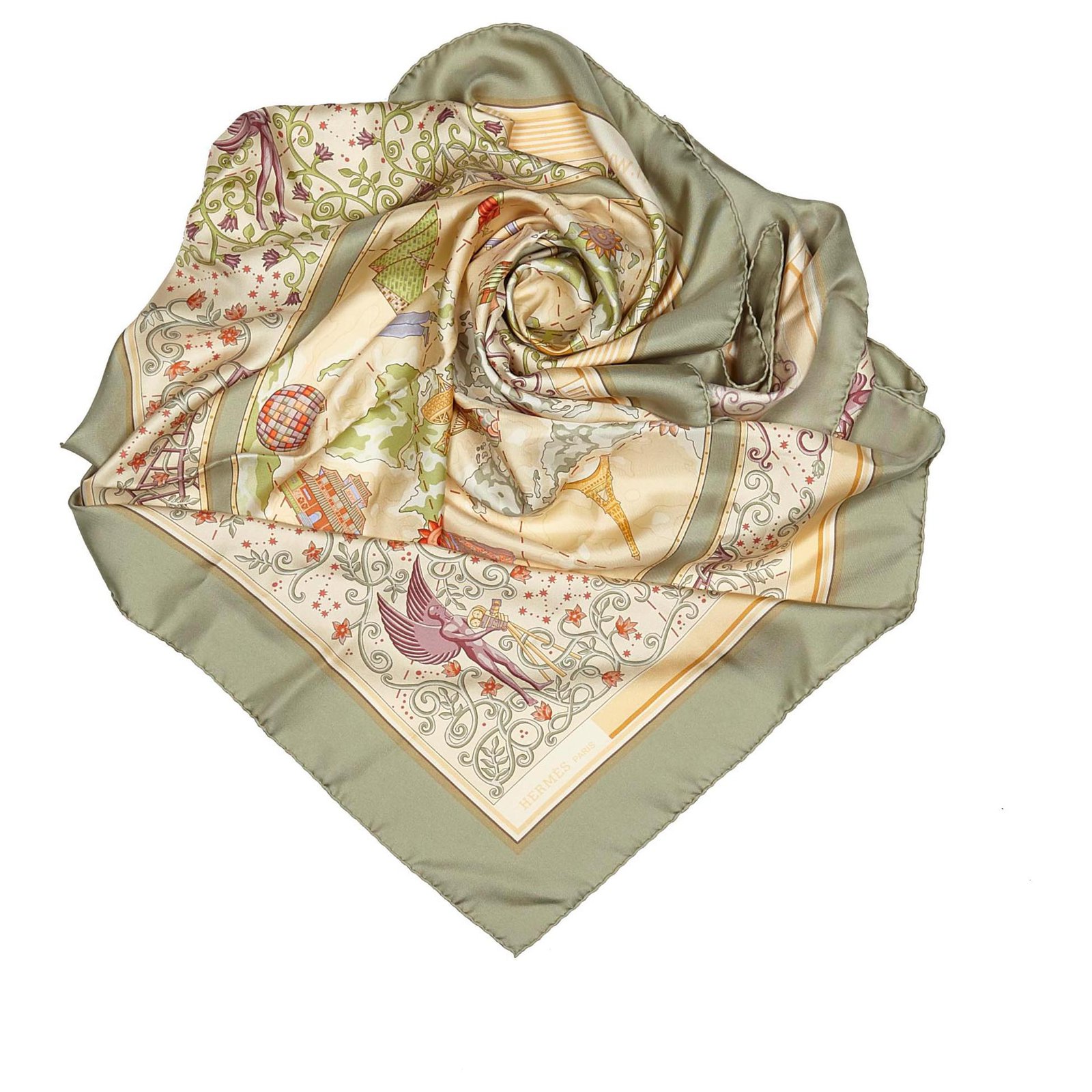 Hermès Hermes Green www.Hermes.com Silk Scarf Multiple colors Cloth ref ...