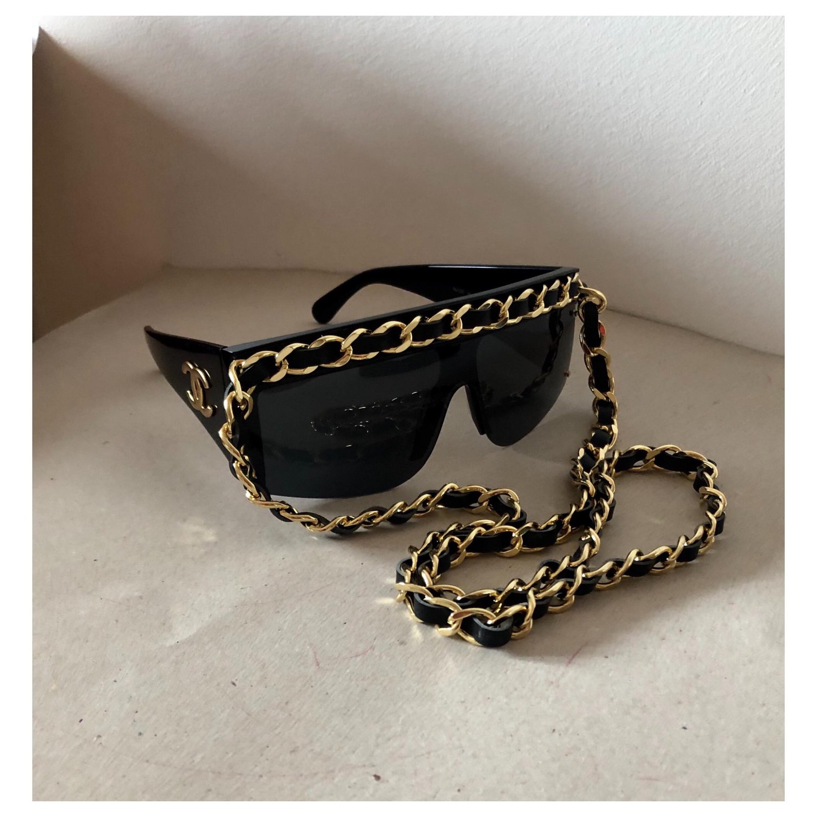 Vintage Iconic CHANEL PARIS Logo Vintage Chanel 01946 / 1993 Black Frames  Sunglasses !!, Moonstone Vintage