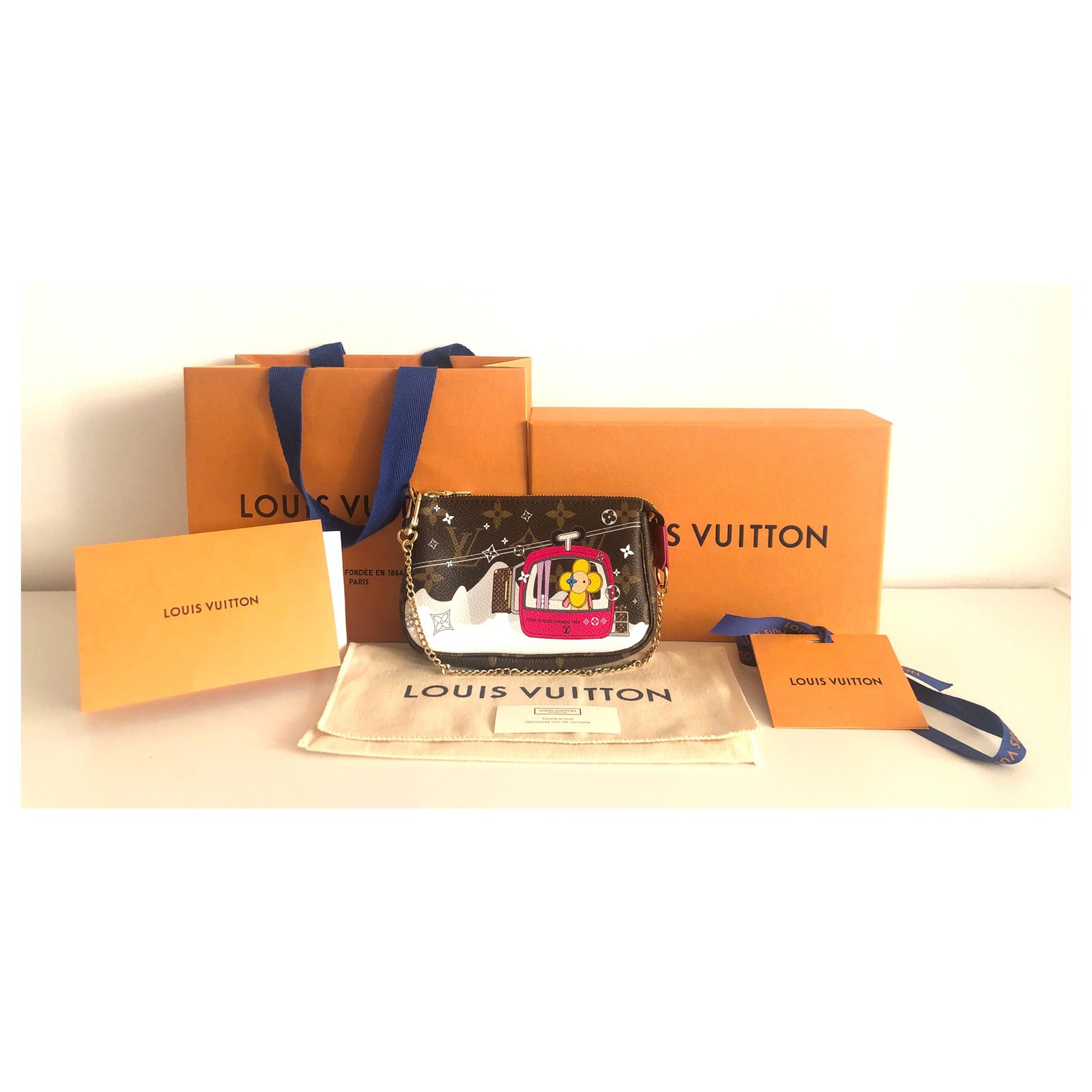 Louis Vuitton Holiday Mini Pochette Pouch Vivienne Snow Ski Chain Strap Bag  NEW