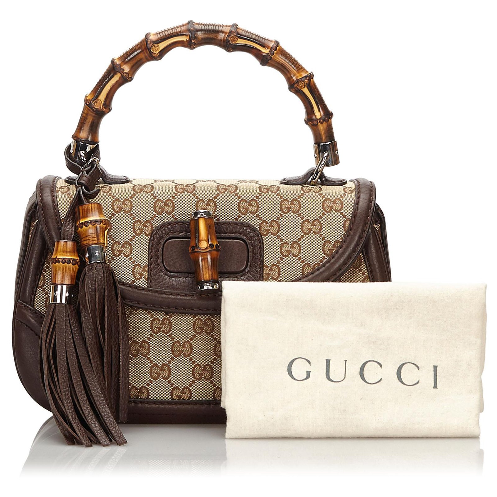 Gucci Brown Bamboo Leather Croisette Evening Bag Beige Metal ref.135741 -  Joli Closet