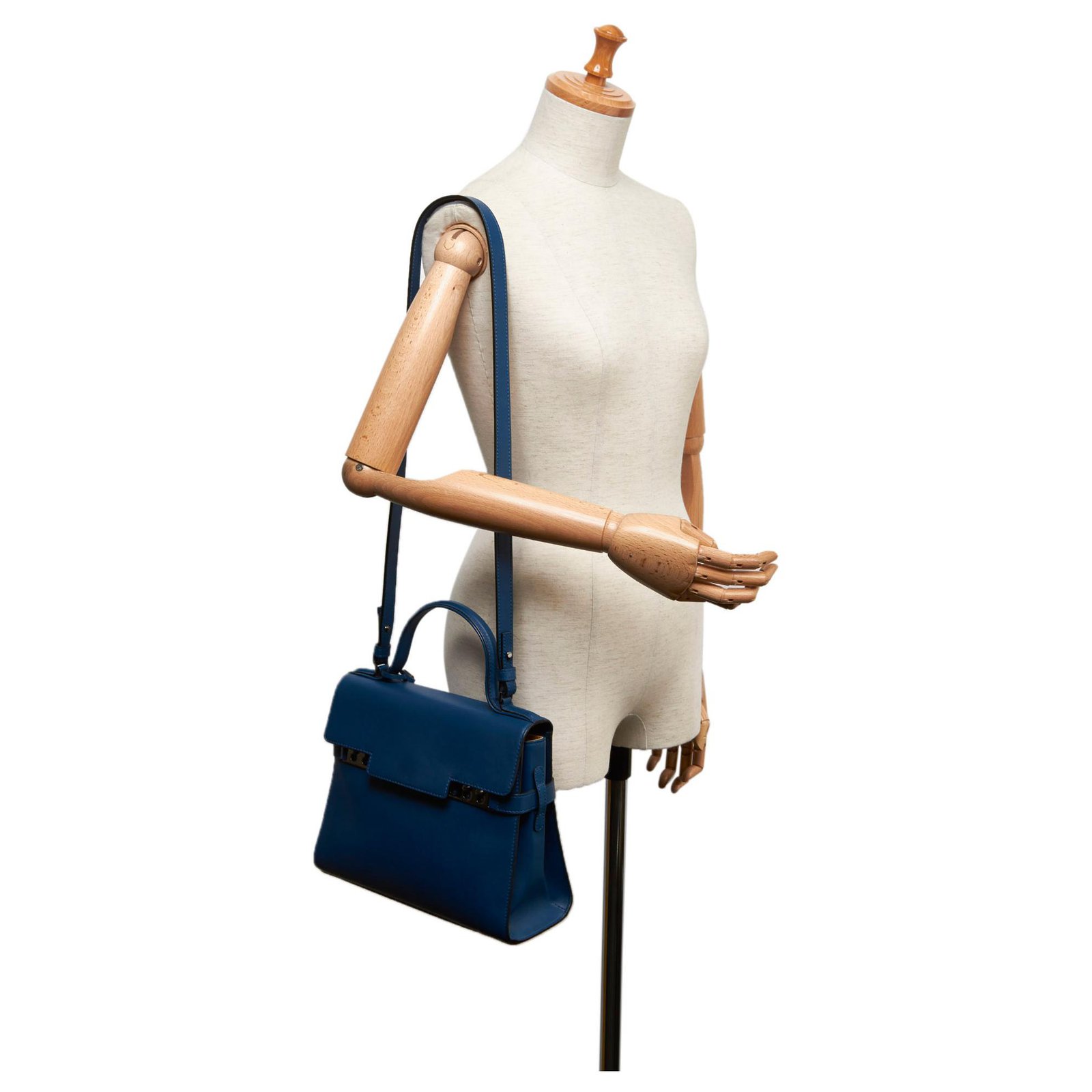 Delvaux Blue Leather Tempete MM Satchel ref.157897 - Joli Closet