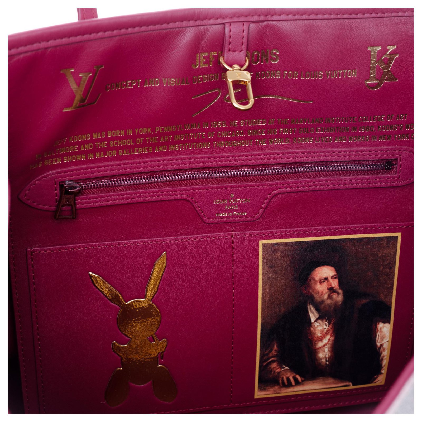 Louis Vuitton Neverfull MM limited edition bag Titian by Jeff Koons Brown  Golden Dark red Leather Cloth ref.158131 - Joli Closet