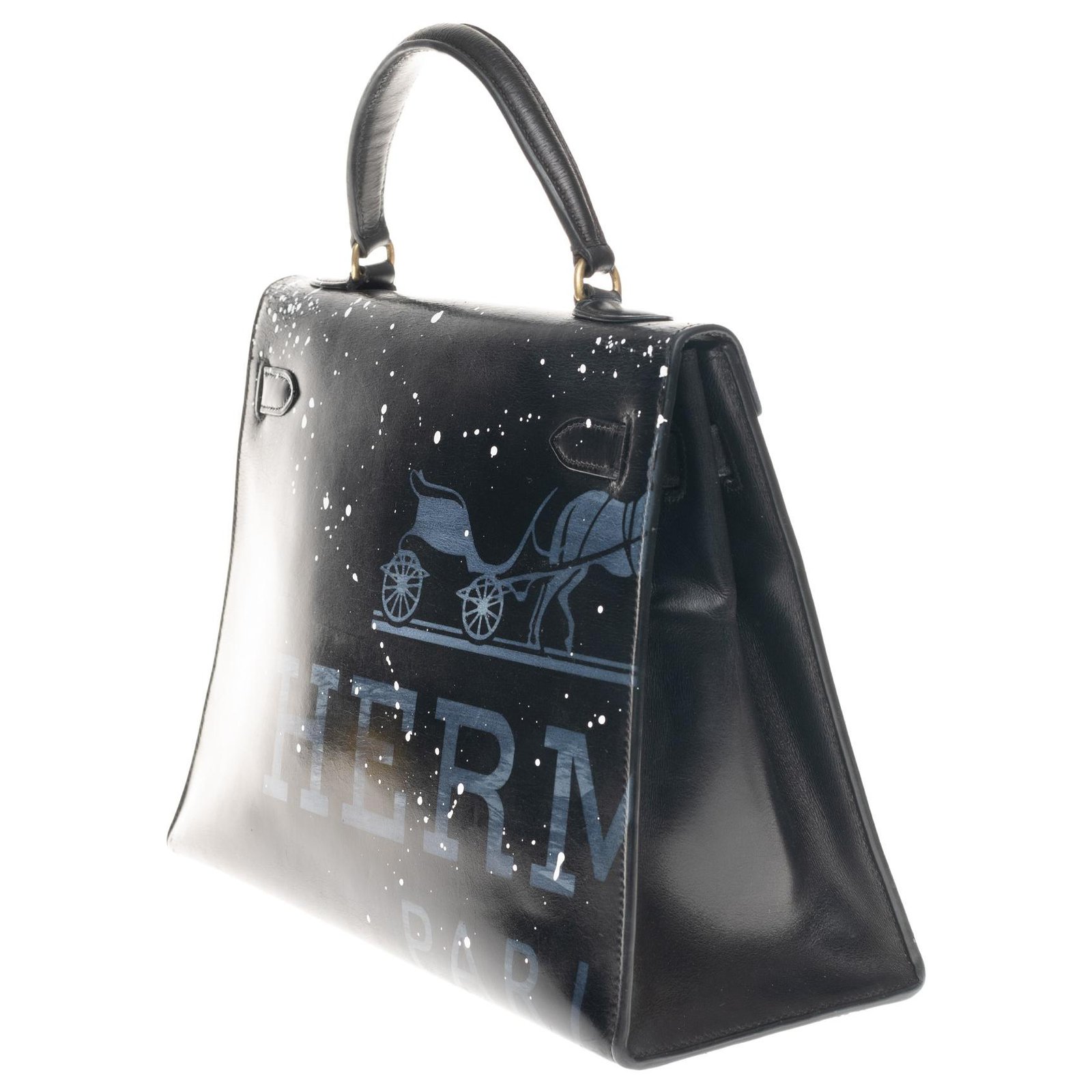 Hermès Hermes Kelly bag 32 returned in black box leather customized Audrey  Hepburn # 47 by PatBo ref.170135 - Joli Closet