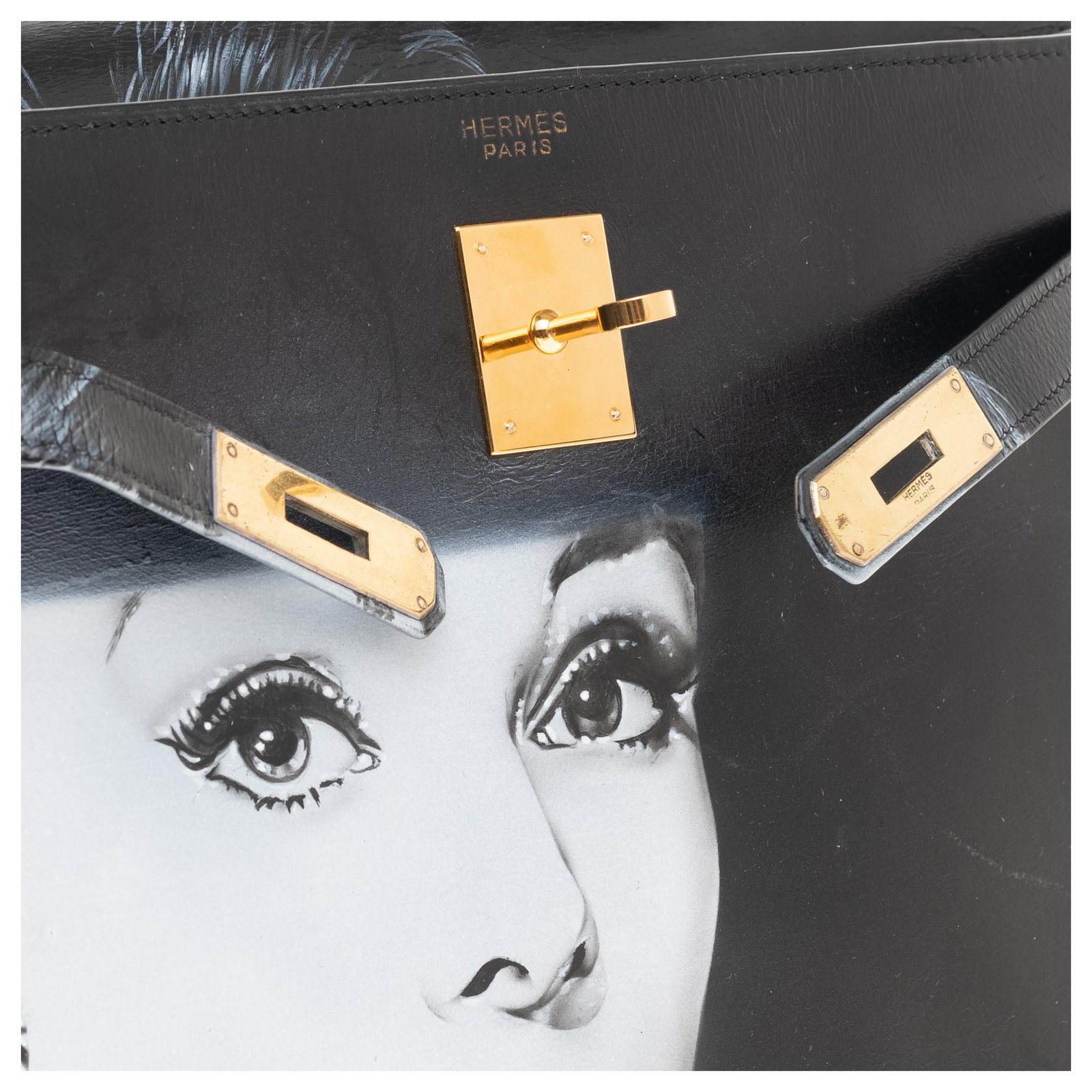 Hermès hermes kelly 32 saddle in black box Audrey Hepburn customized by  the artist PatBo! Leather ref.158144 - Joli Closet