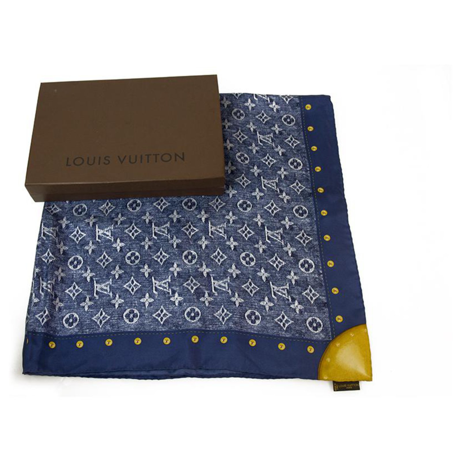 LOUIS VUITTON LV Monogram Blue Denim Jeans 100% silk Scarf with box  ref.159582 - Joli Closet