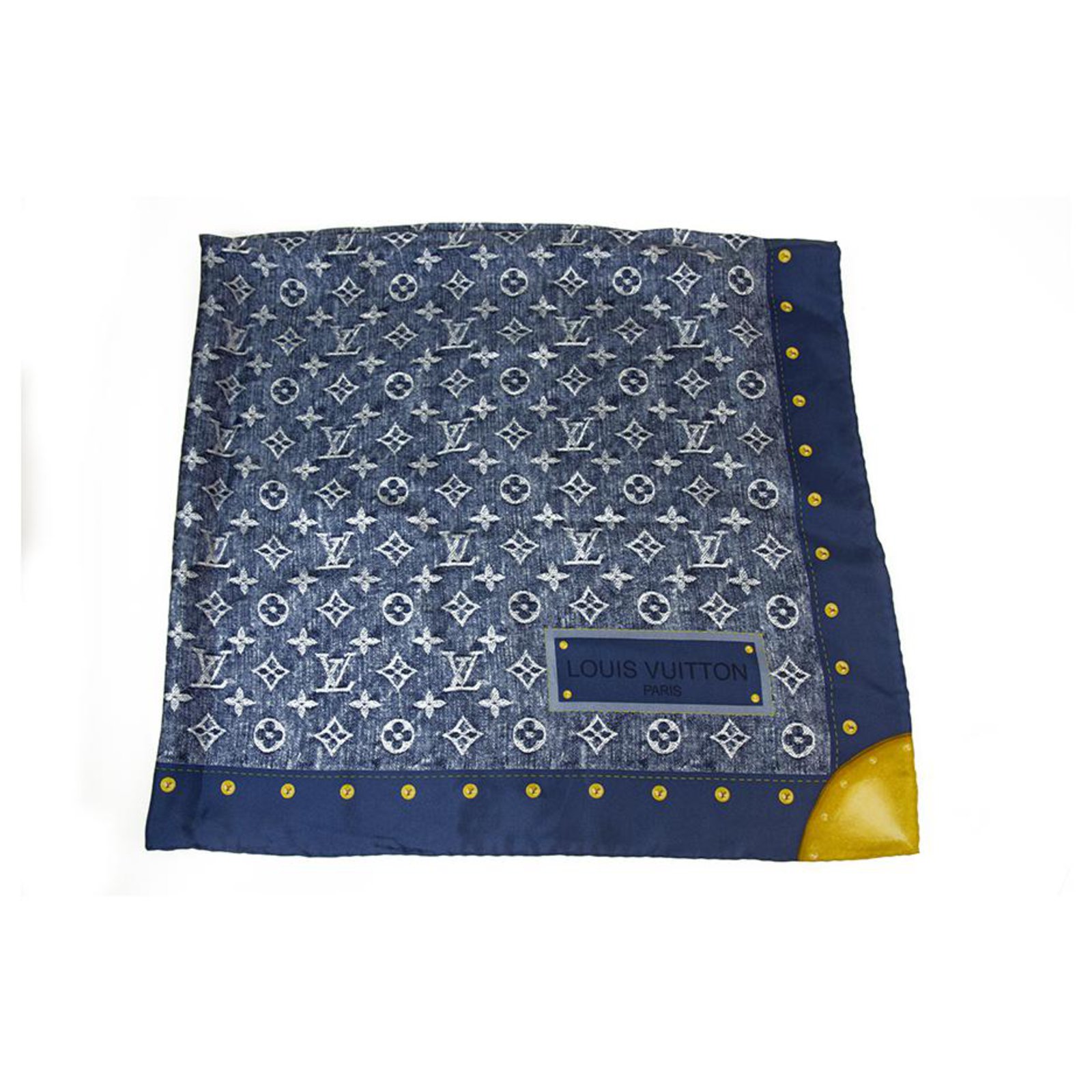 LOUIS VUITTON LV Monogram Blue Denim trunk print Jeans 100% Silk scarf  35'' ref.896701 - Joli Closet
