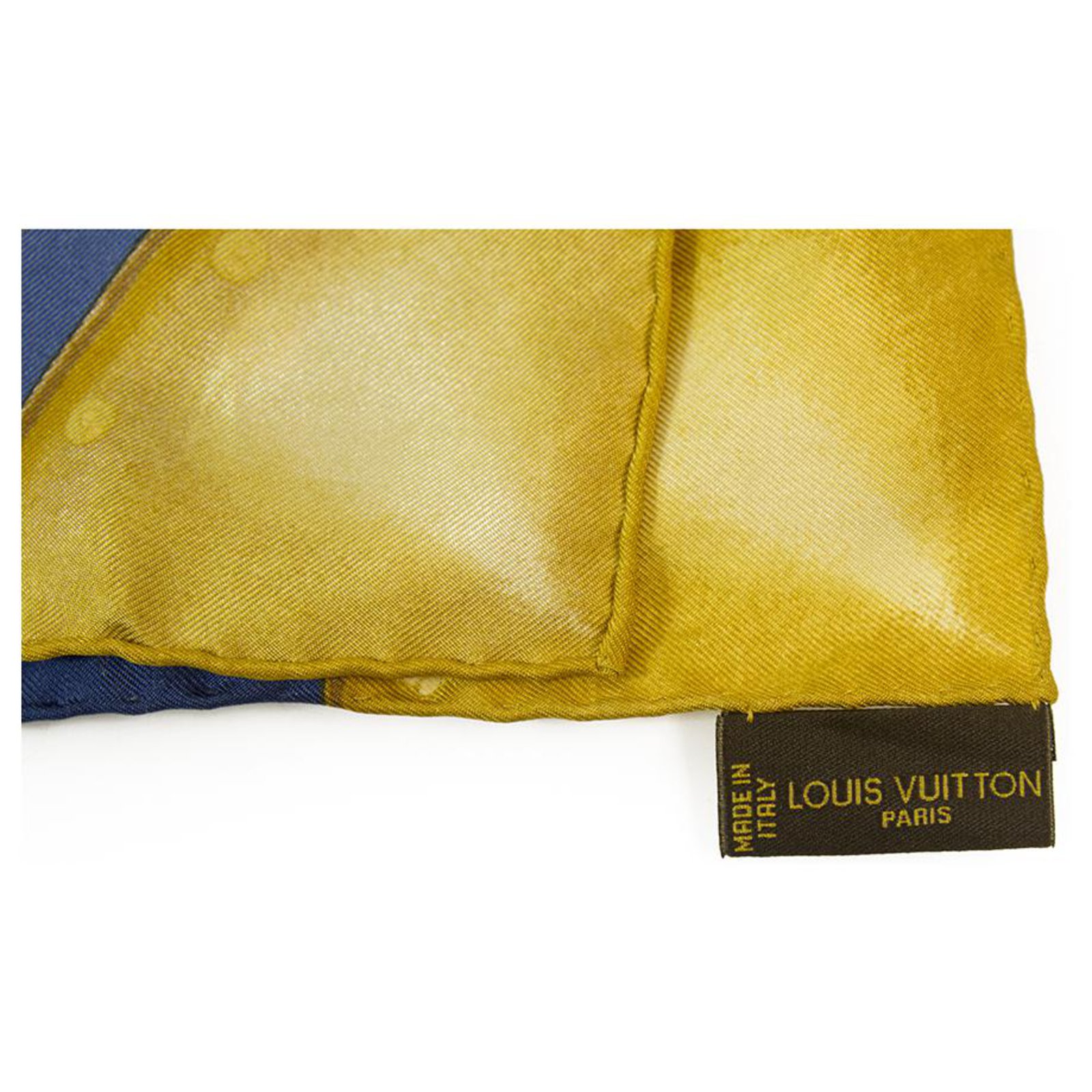 Louis Vuitton Monogram Denim Scarf Silk Blue Yellow M71897 90x90cm Free  Shipping