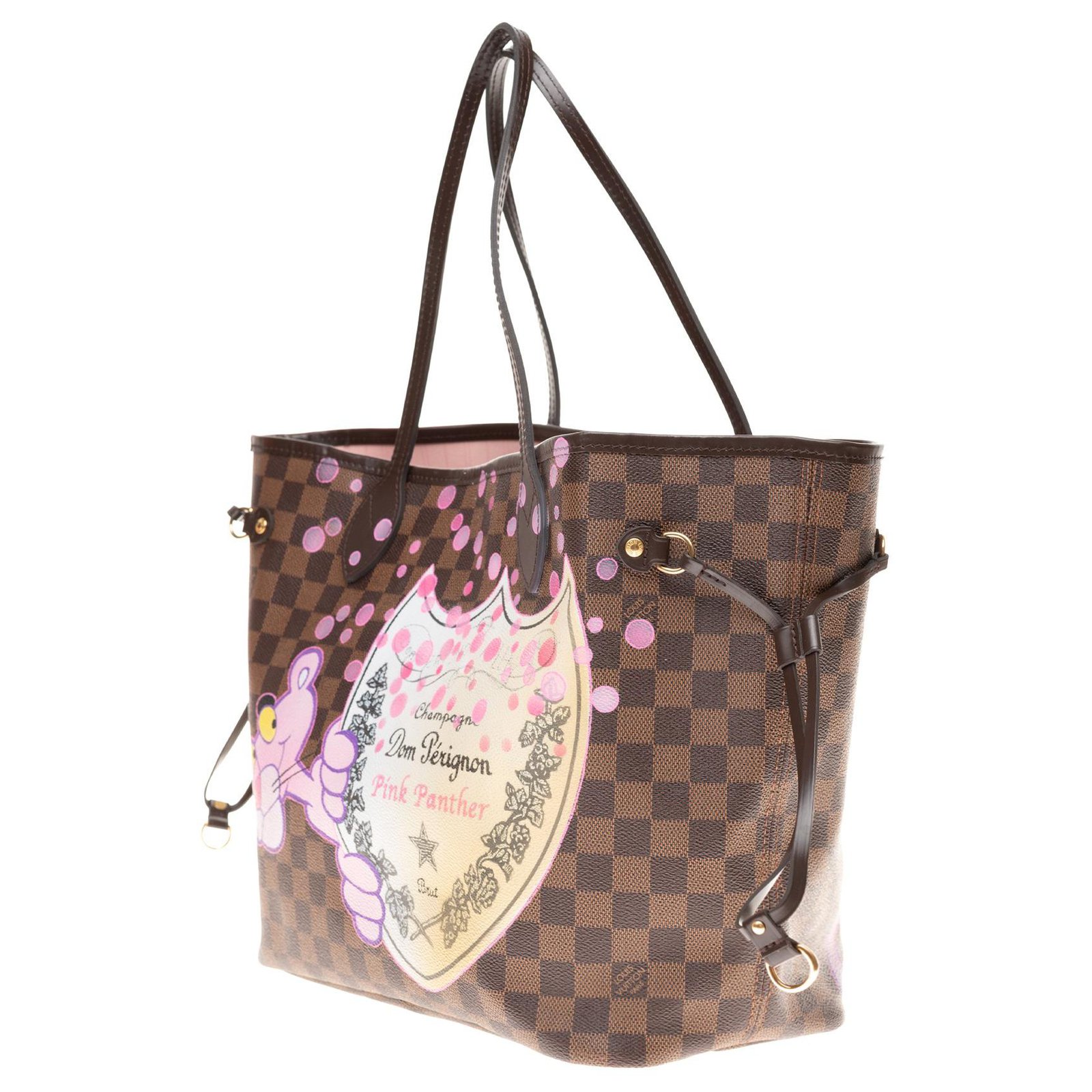 Stunning Louis Vuitton Neverfull MM Checkered Ebony Tote Bag Customized by  the artist PatBo! Brown Pink Leather Cloth ref.145405 - Joli Closet