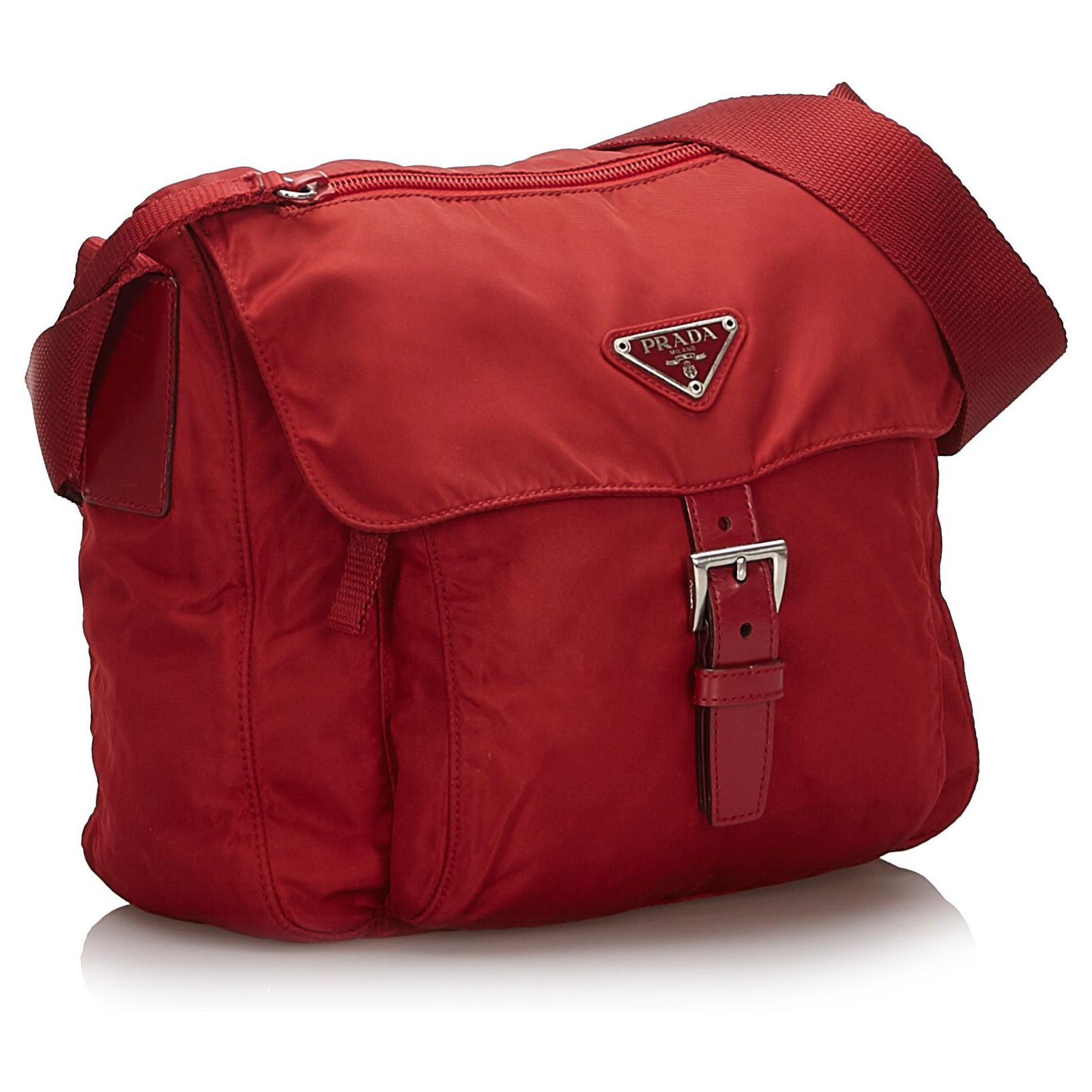Prada Red Nylon Pocket Flap Messenger Bag Prada