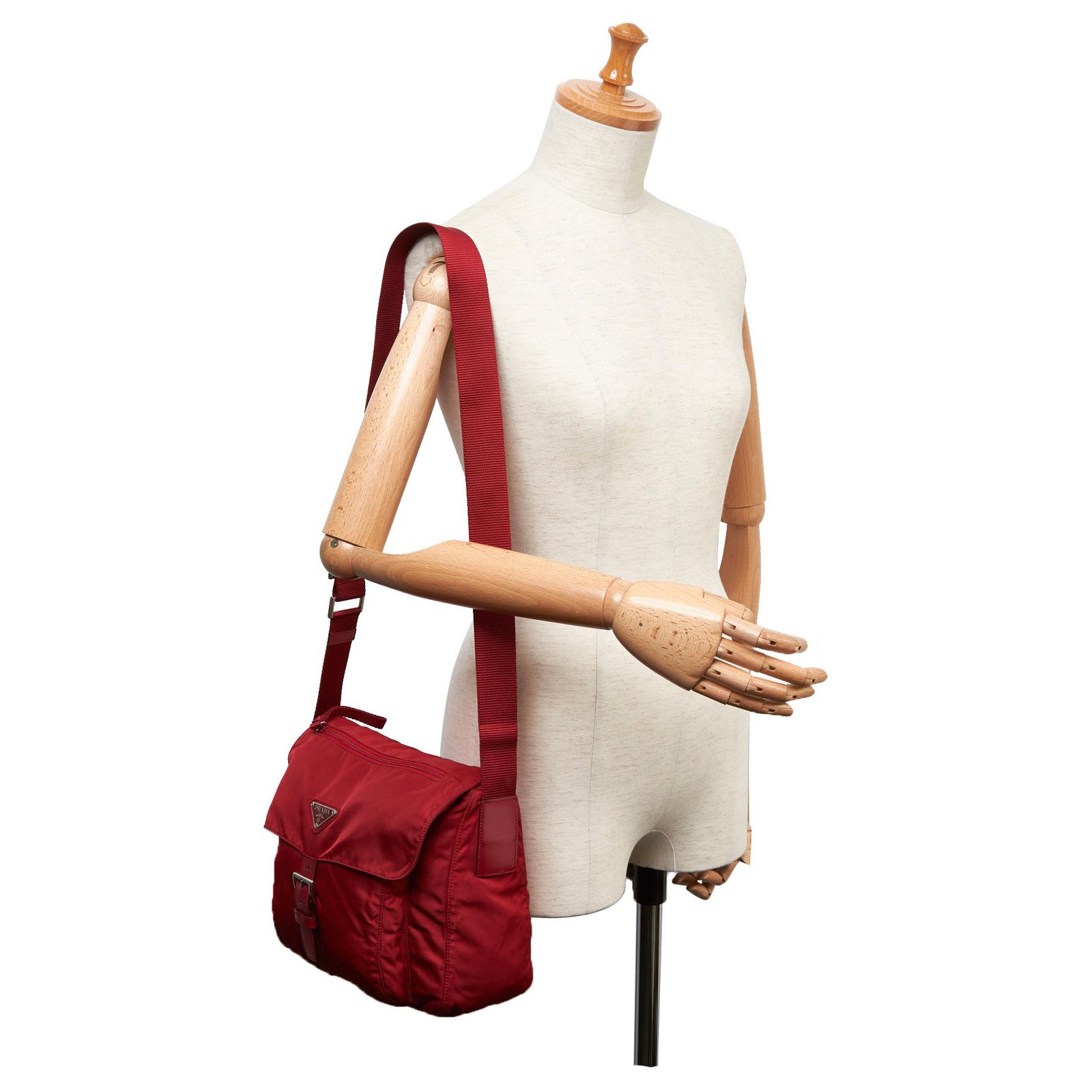 Prada Red Ruffled Tessuto Handbag Leather Pony-style calfskin Nylon Cloth  ref.235662 - Joli Closet