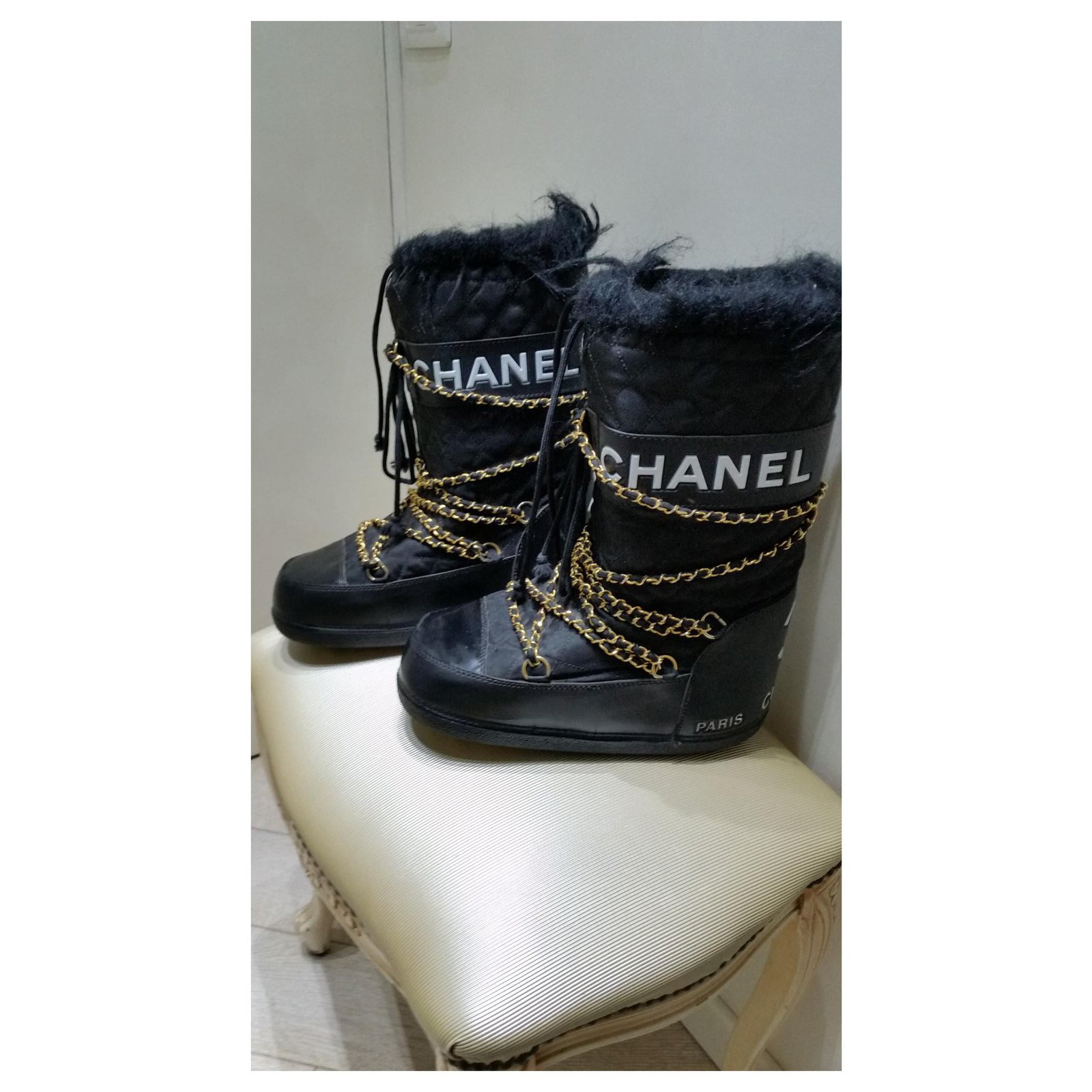 Chanel Apres Ski Moon Boots - Black Boots, Shoes - CHA348255
