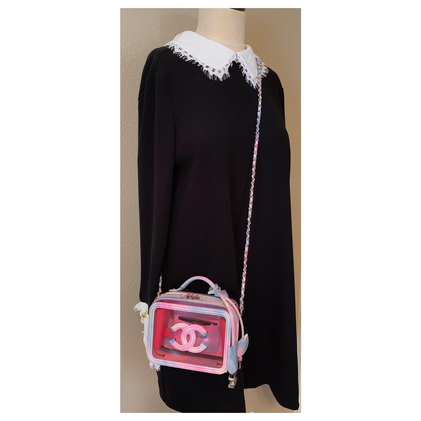 Chanel Small Pink PVC Vanity Case with Rainbow Patent Leather Plastic  ref.160401 - Joli Closet