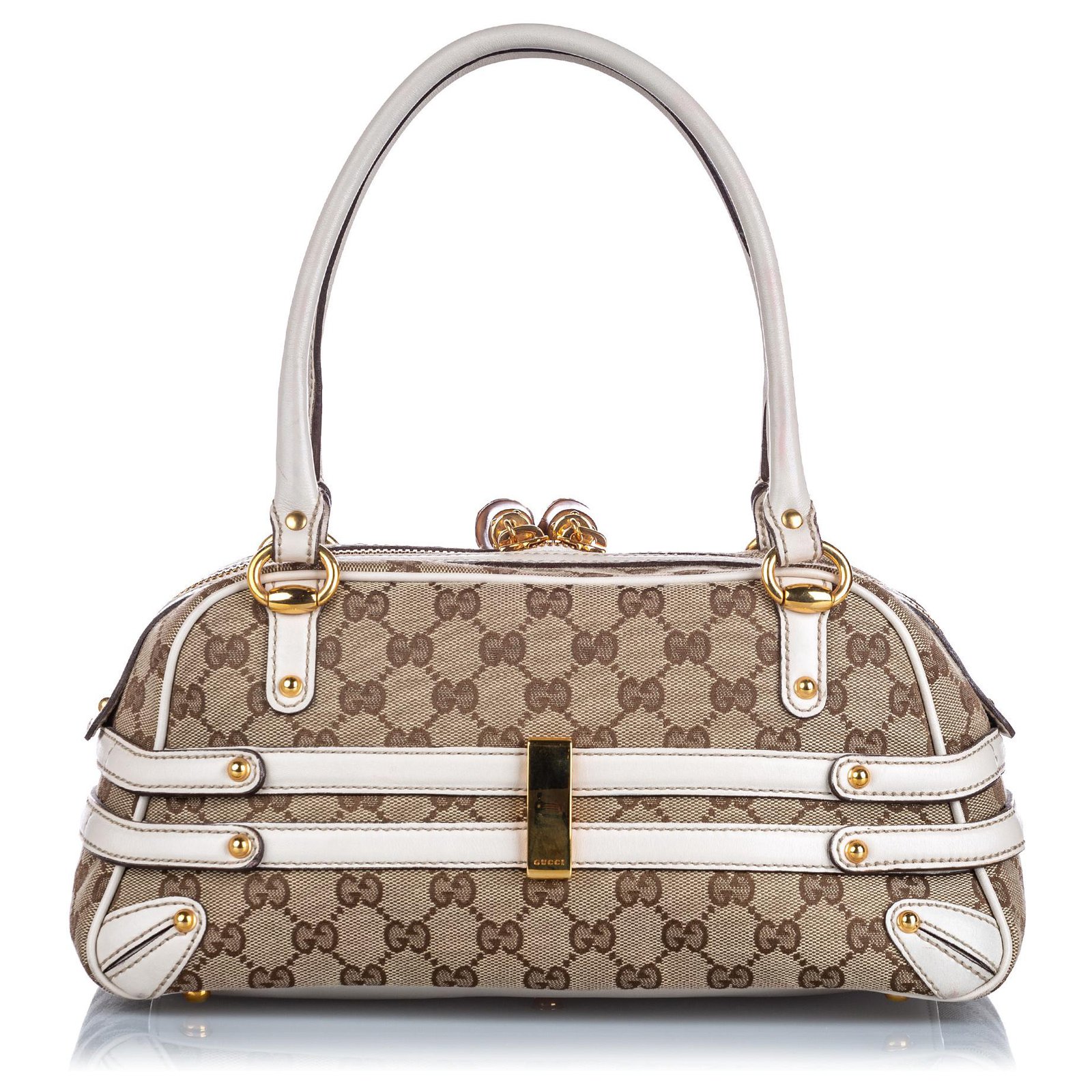 GUCCI-Horsebit-Bamboo-GG-Canvas-Leather-Boston-Bag-Beige-159399