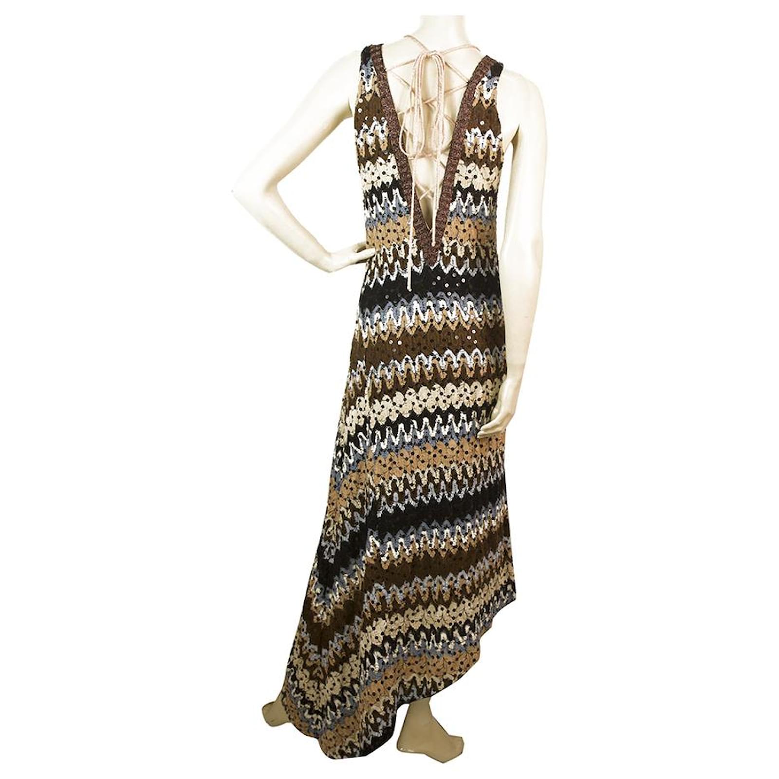 Missoni Robe longue asymétrique en maille de laine multicolore