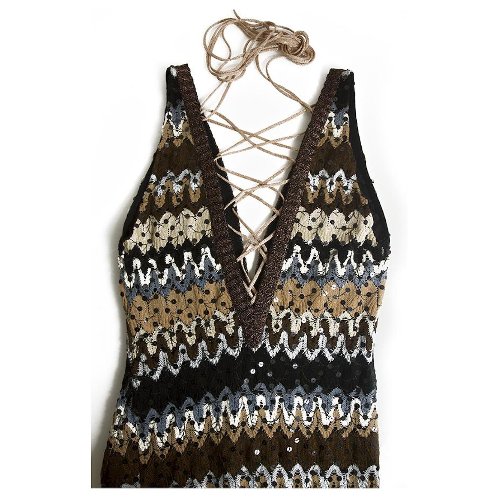 Missoni Robe longue asymétrique en maille de laine multicolore