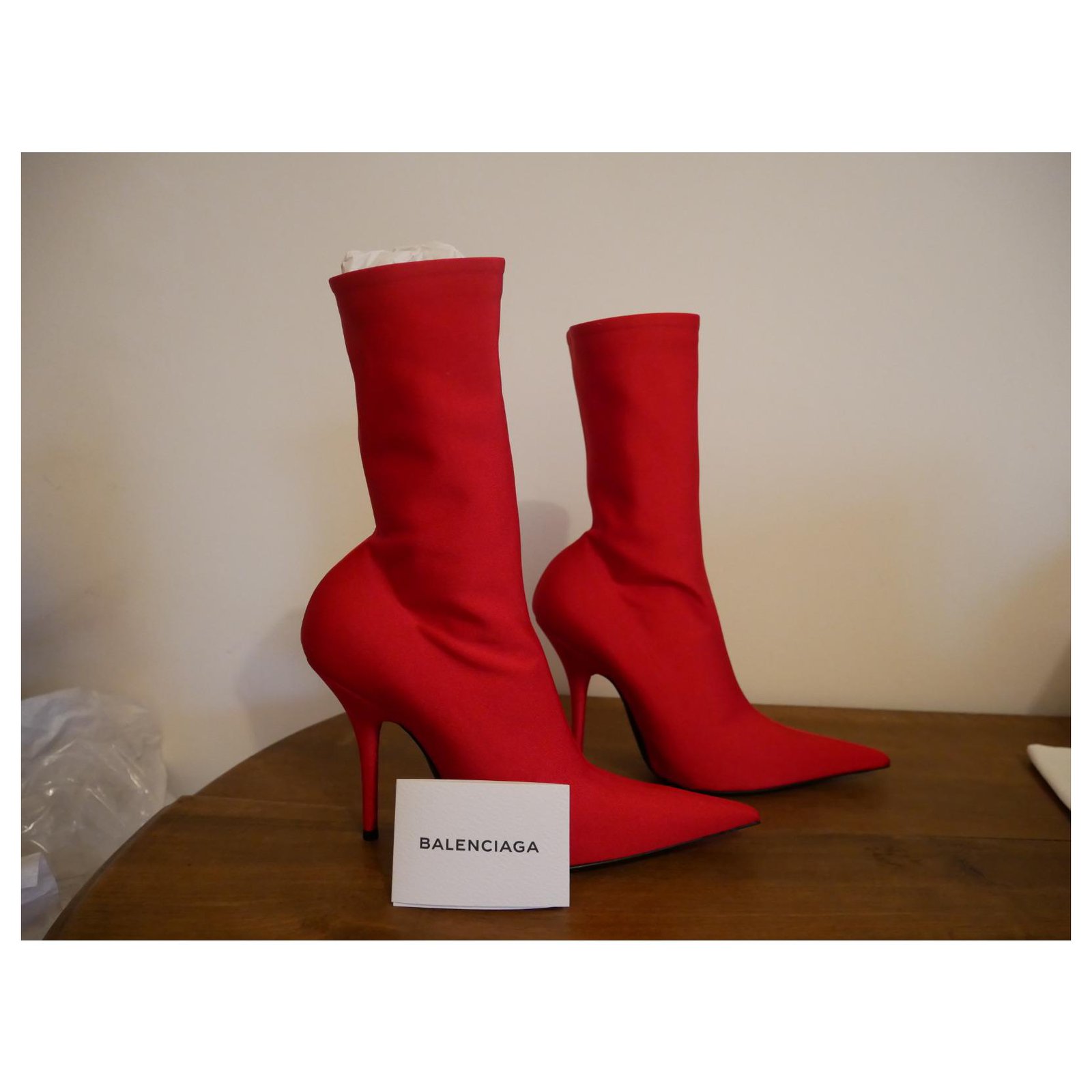 Balenciaga - Authenticated Knife Boots - Cloth Red Plain for Women, Never Worn, with Tag