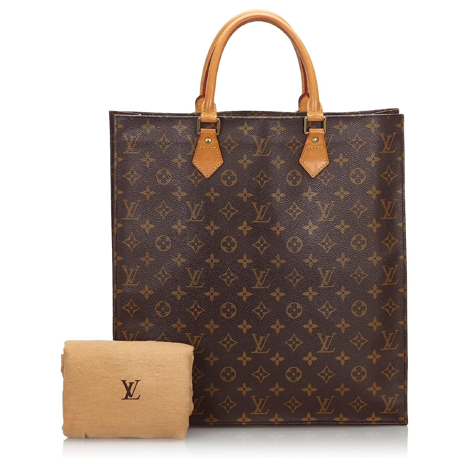 Louis Vuitton Brown Monogram Sac Plat Cuir Toile Marron ref.161619