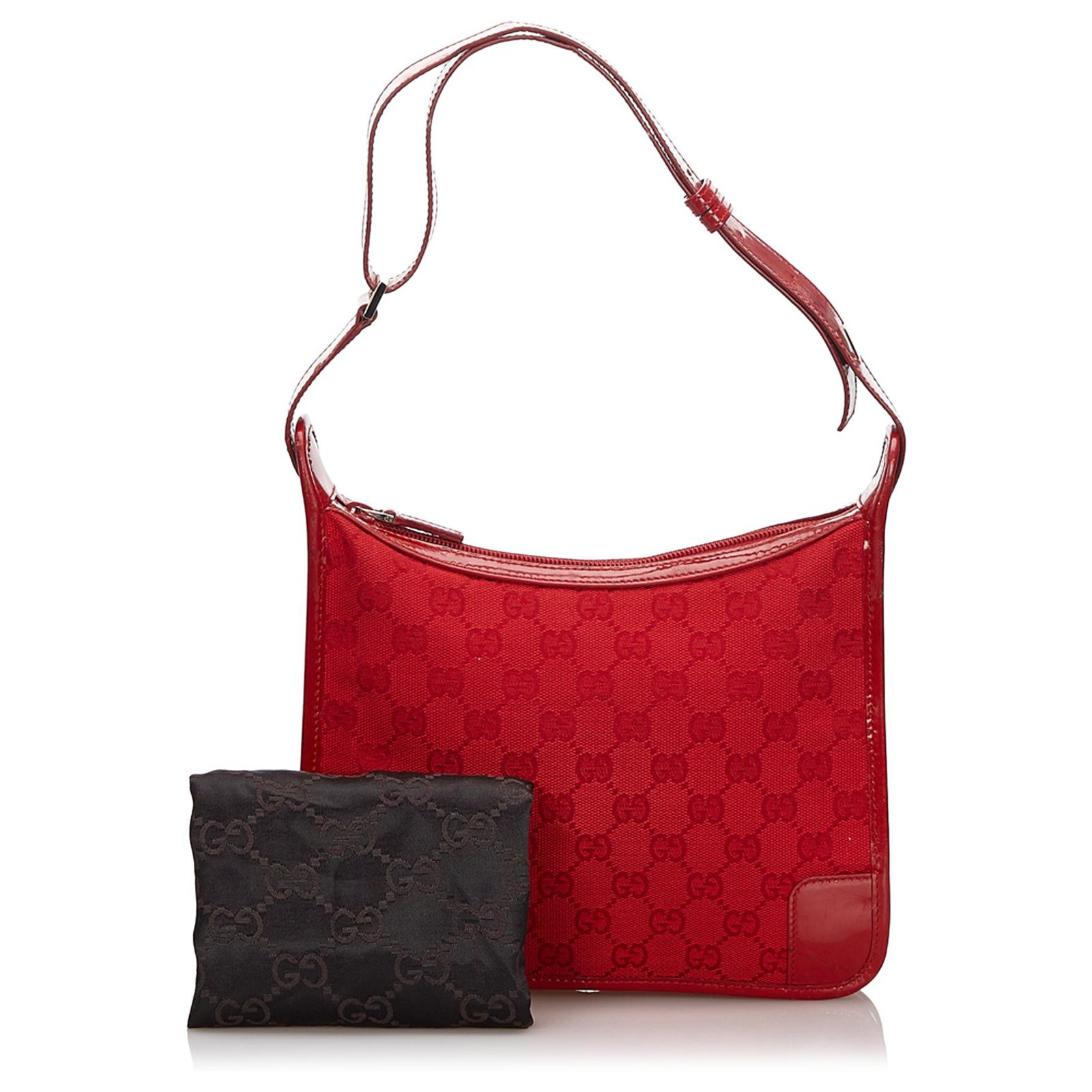 Gucci Red GG Canvas Cosmetic Pouch Leather Cloth Pony-style calfskin Cloth  ref.217172 - Joli Closet