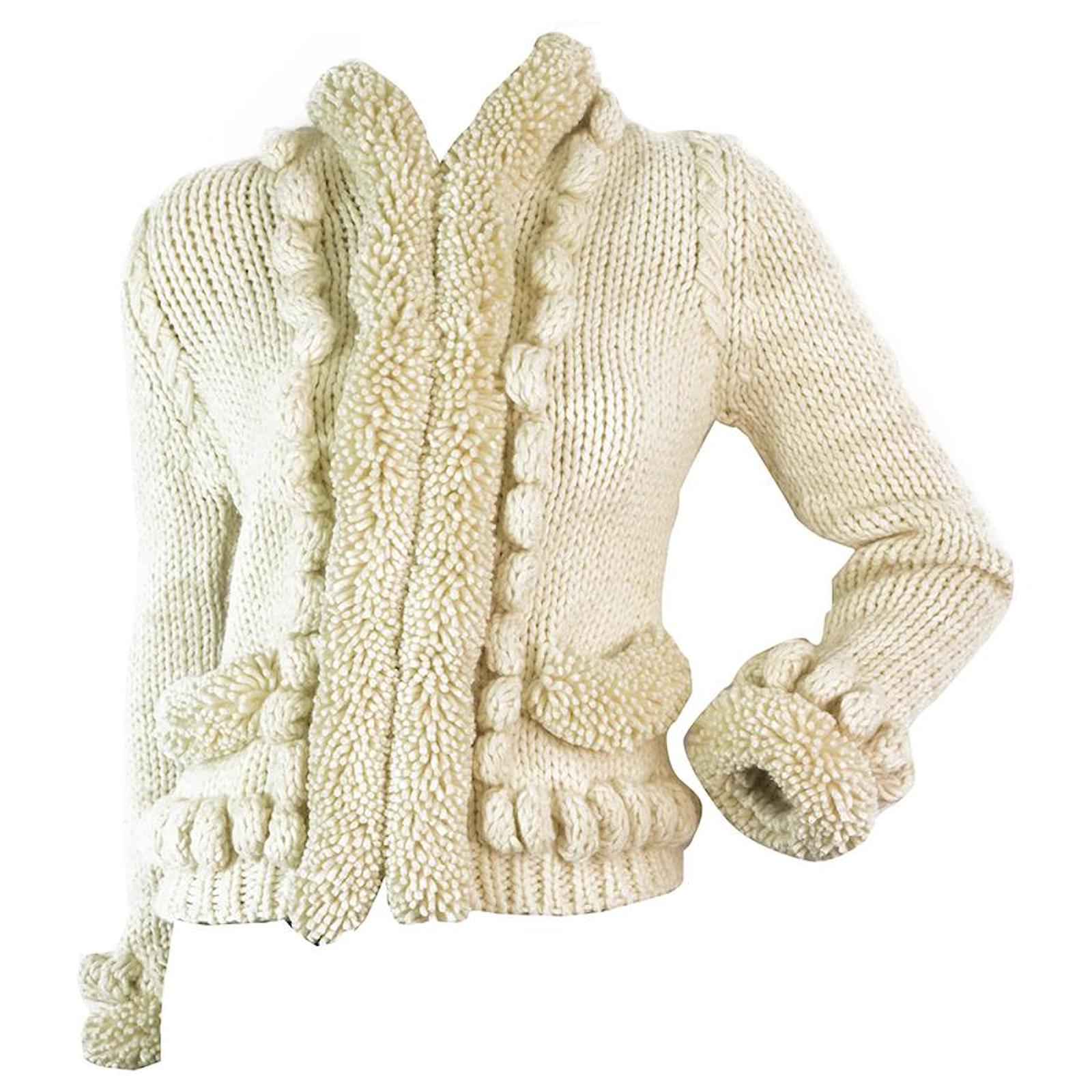 Alexander McQueen Ecru Wool Angora blend Knit Cardigan