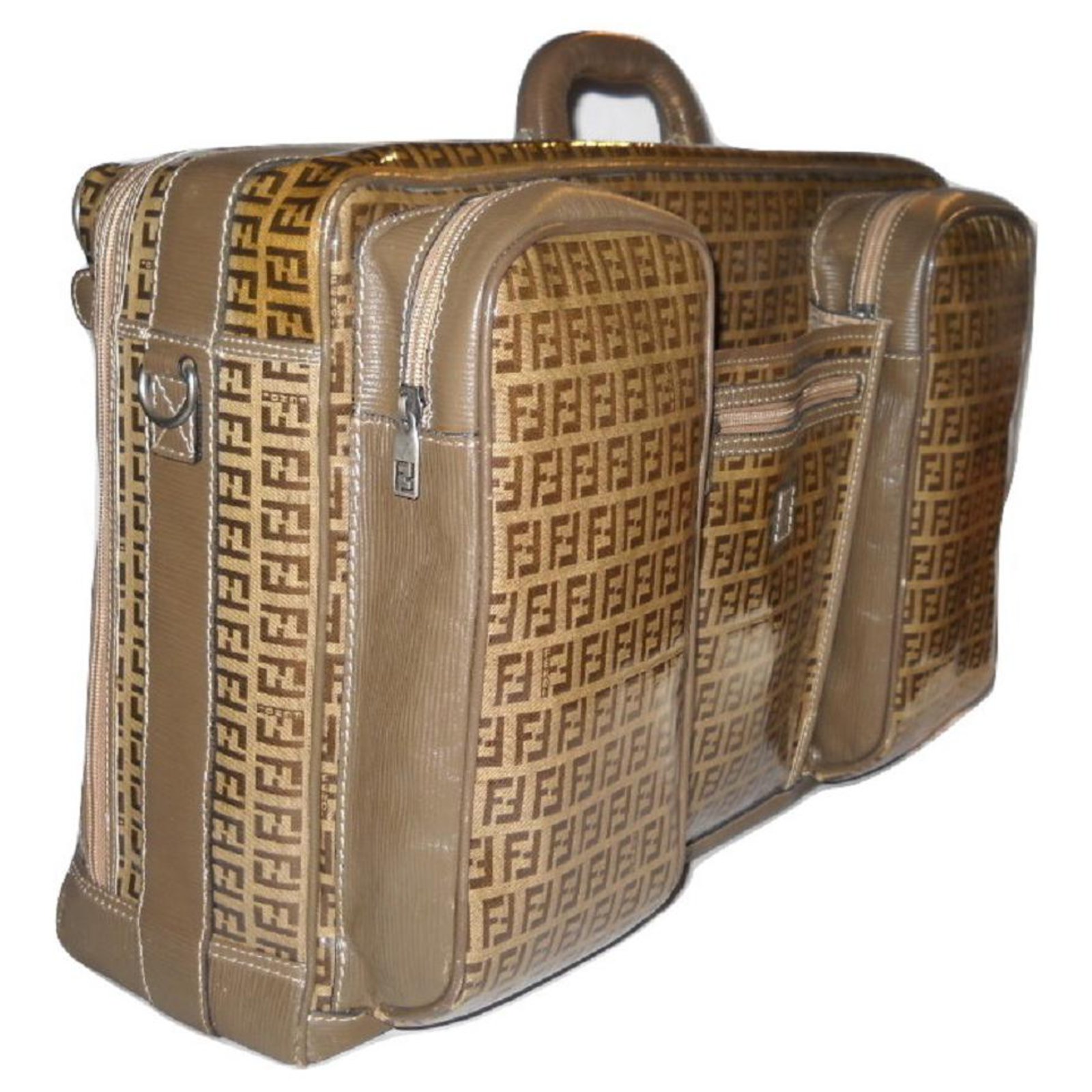 FENDI travel bag Zucchino and leather Beige Cloth ref.162689 - Joli Closet