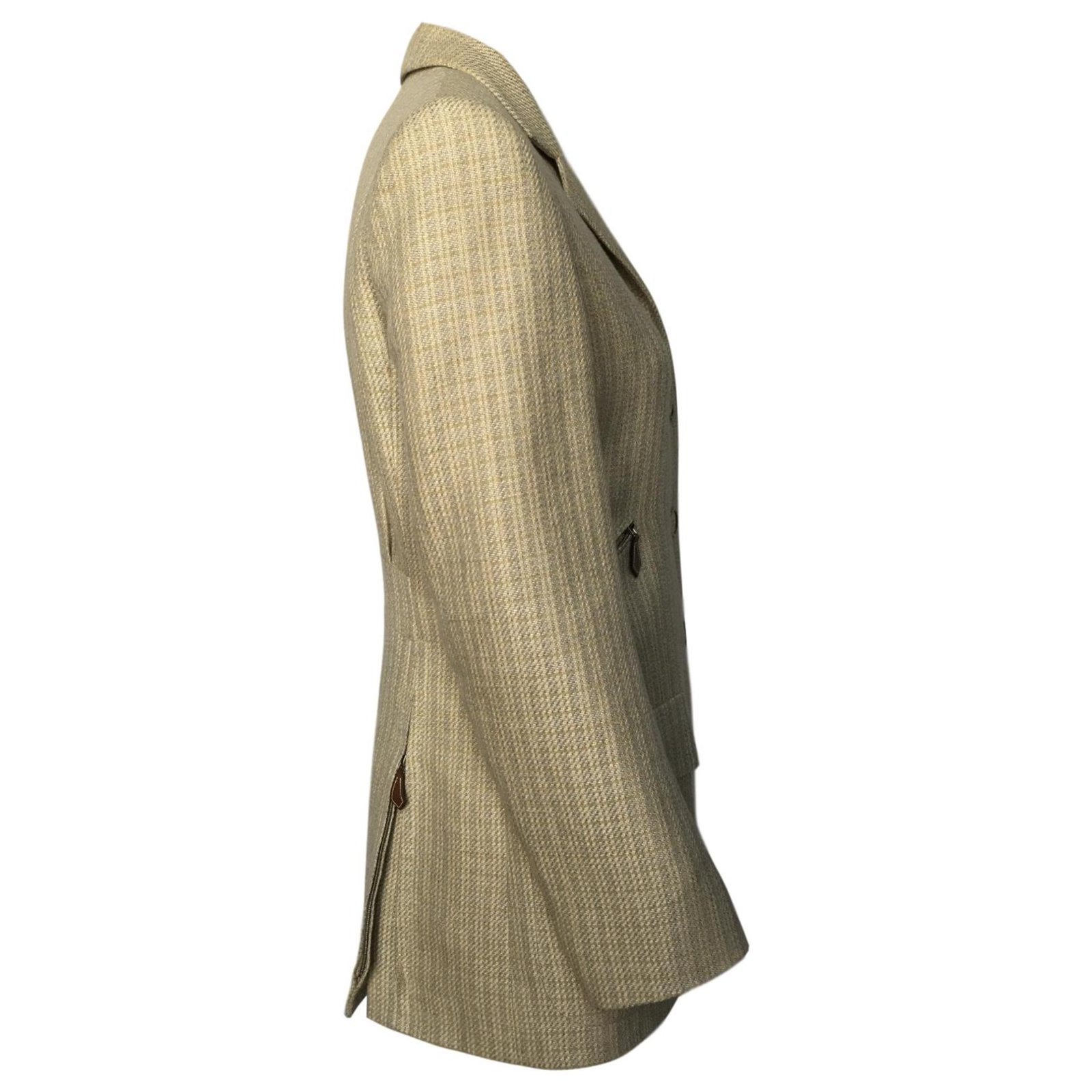 Hermès Jackets Beige Light brown Leather Wool Linen ref.162847 - Joli