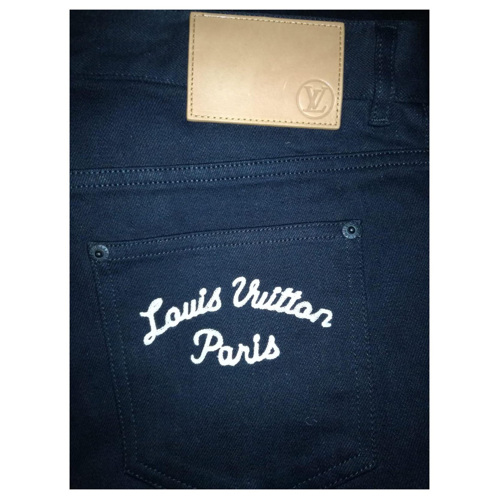 Custom made Louis Vuitton World Tour Patches Jeans Black Cotton