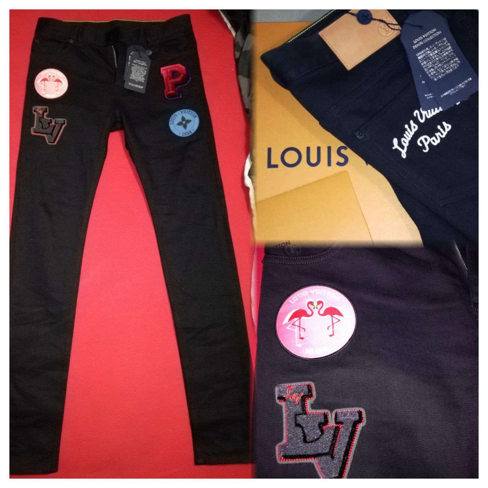 Louis Vuitton Black Custom-Patch Jeans