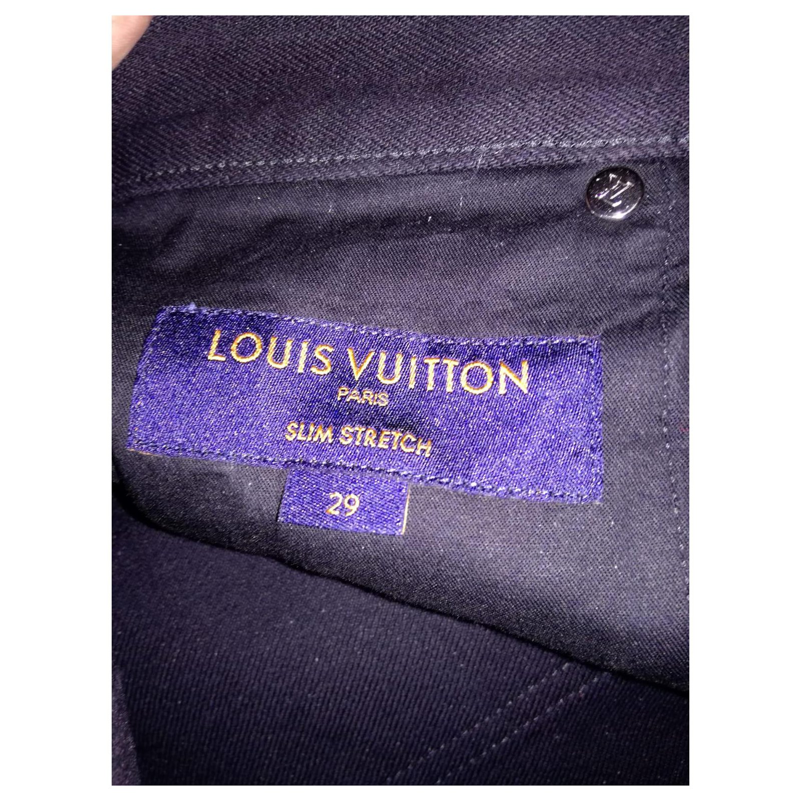 Custom made Louis Vuitton World Tour Patches Jeans Black Cotton Elastane  ref.163171 - Joli Closet