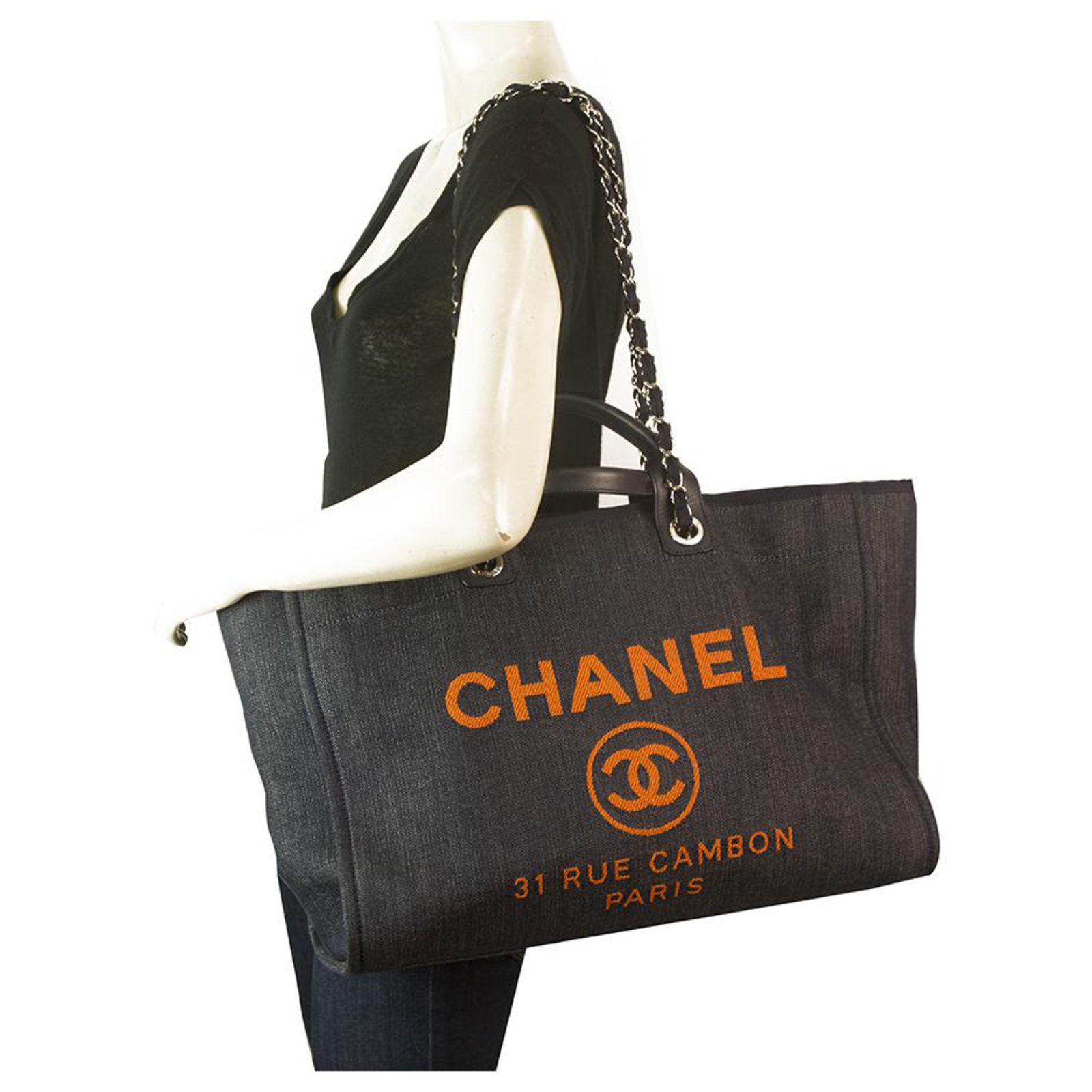Chanel Blue Denim Deauville Orange Logo Small O Case Bag Pouch - Lust4Labels