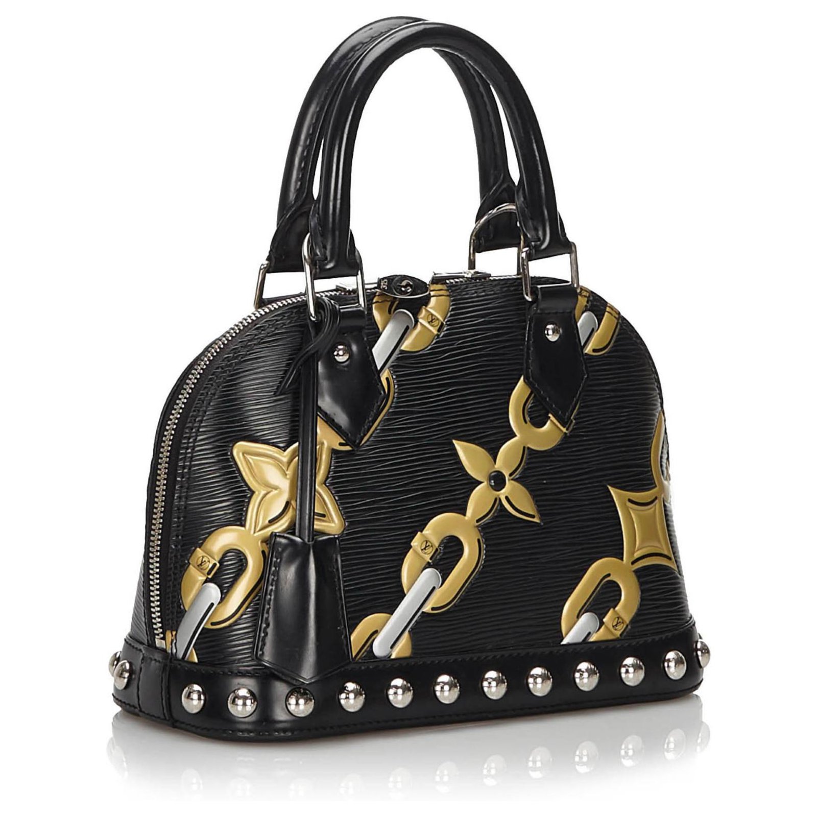 Louis Vuitton Black Epi Chain Flower Alma BB Golden Leather Pony