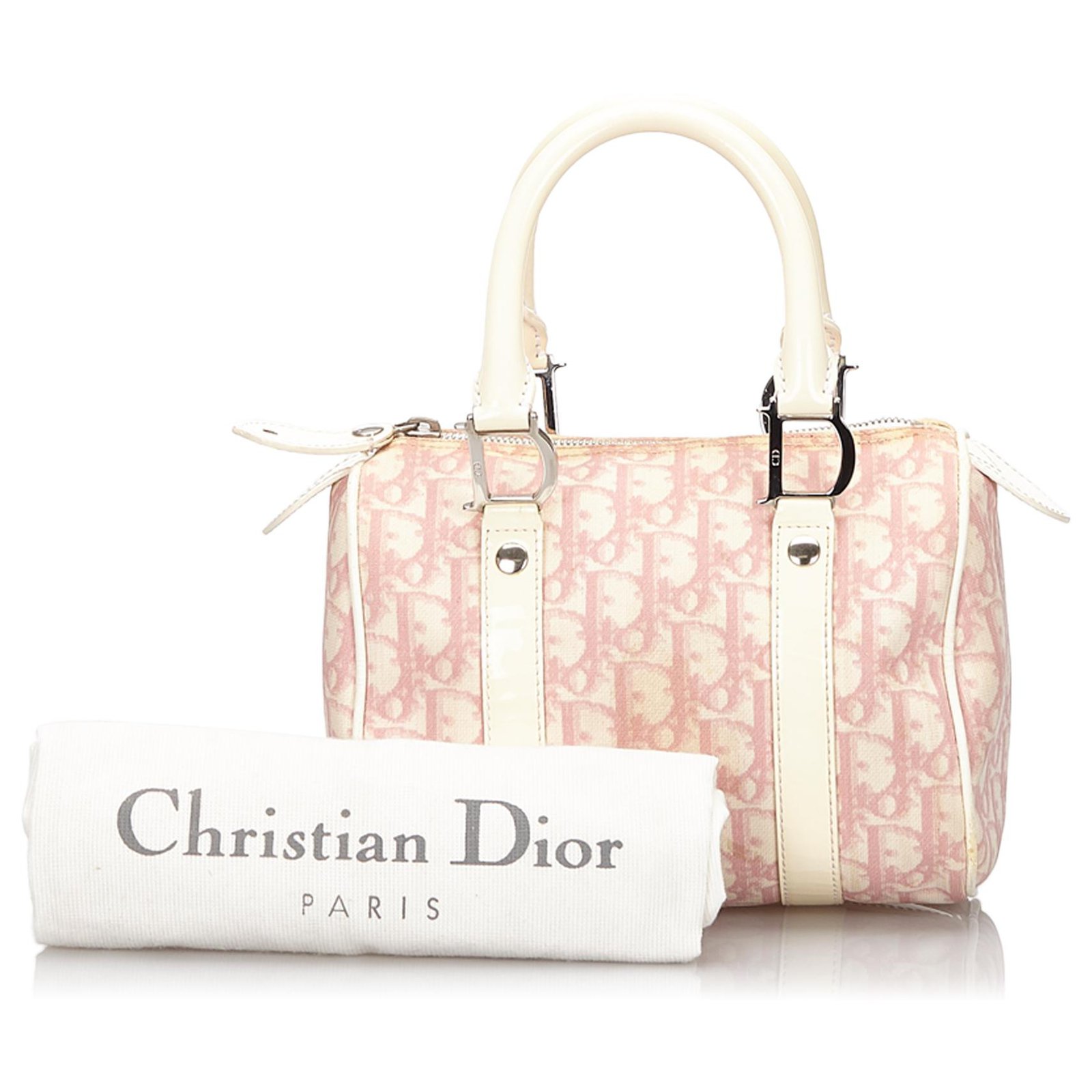 Dior White & Pink Monogram Girly Boston Bag - Authentic Dior Canada