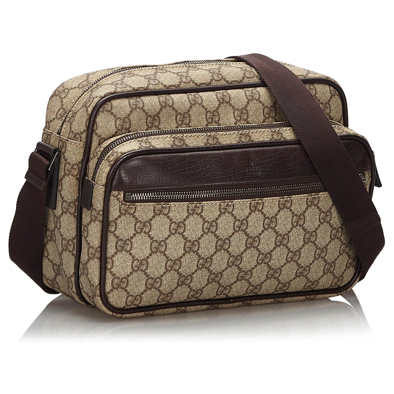 Gucci Brown GG Supreme Crossbody Bag Beige Dark brown Leather Cloth  Pony-style calfskin Cloth ref.304431 - Joli Closet