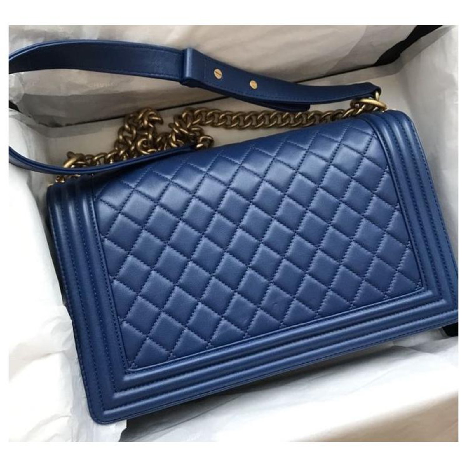 Chanel Boy Blue Lambskin Medium Quilted Flap Bag Gold Hardware