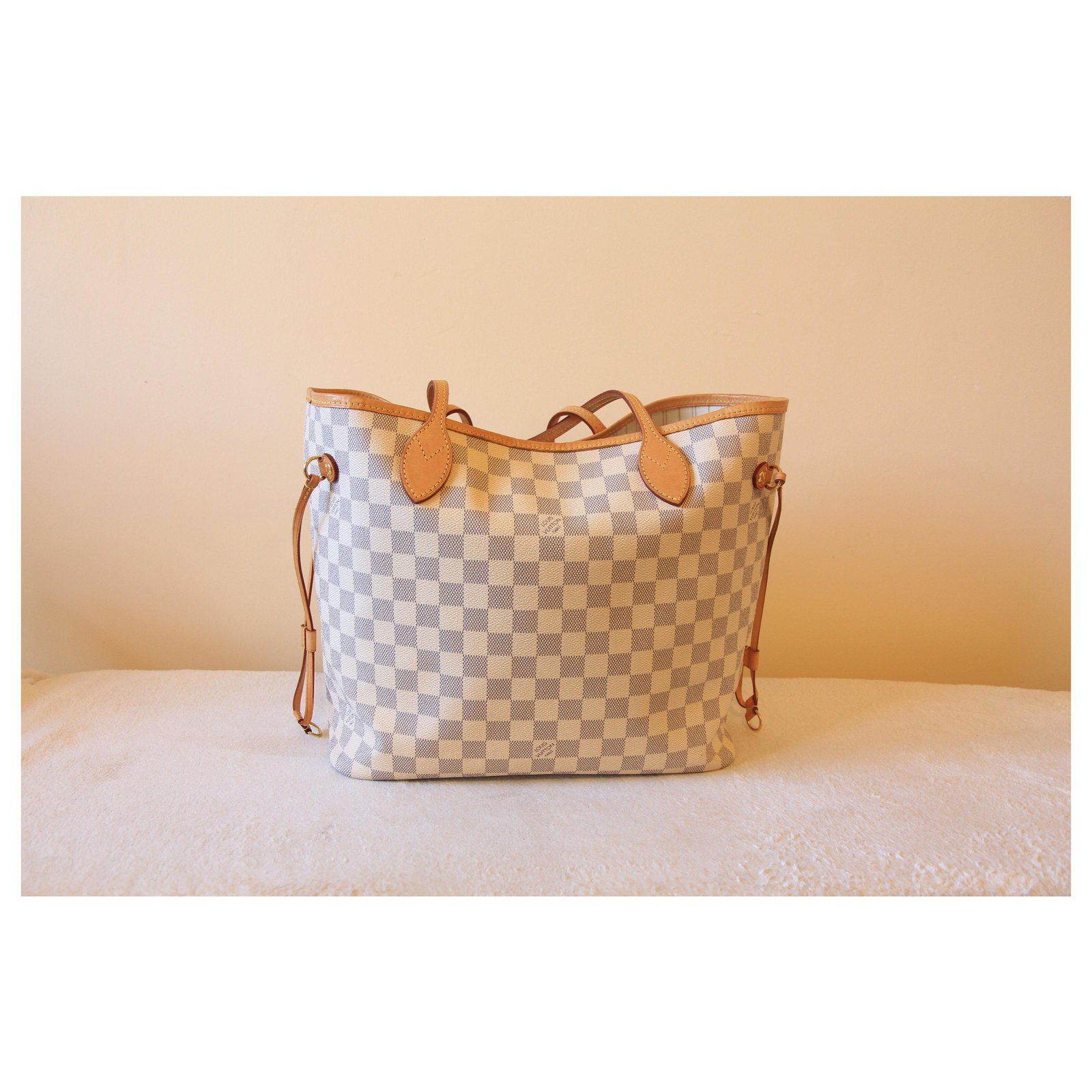 Louis Vuitton Neverfull MM Azur White Leather ref.165364 - Joli Closet