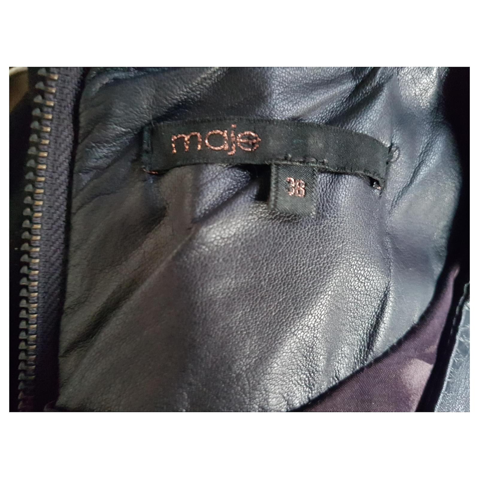 Veste Perfecto En Cuir D'agneau Noir MAJE Taille 36 - Occasion Très Bon état, Portée 2 Fois