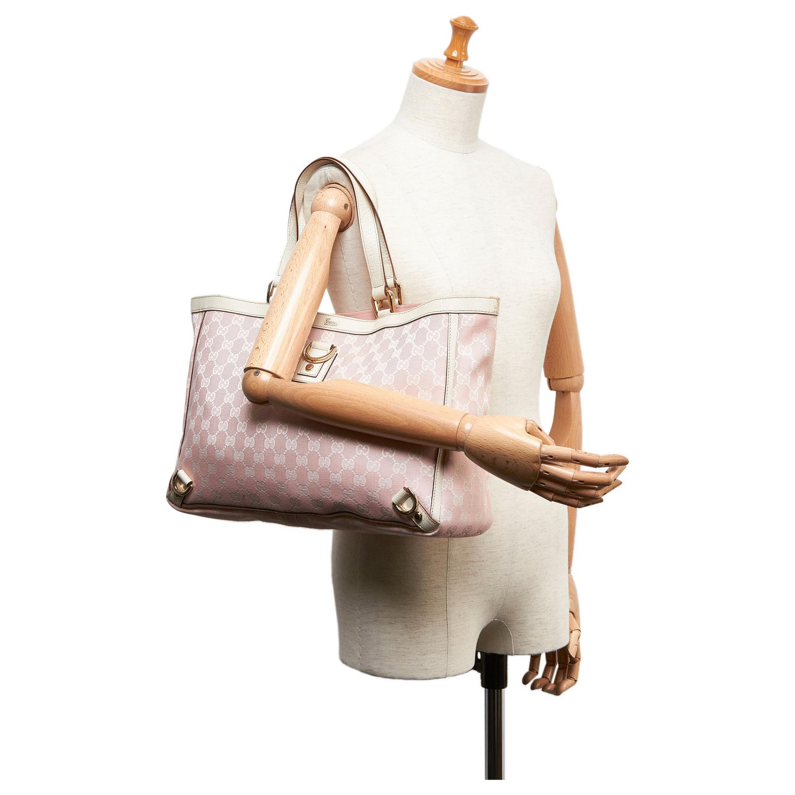 Gucci Pink GG Canvas Abbey D Ring Tote Bag White Leather Cloth Cloth  ref.165599 - Joli Closet