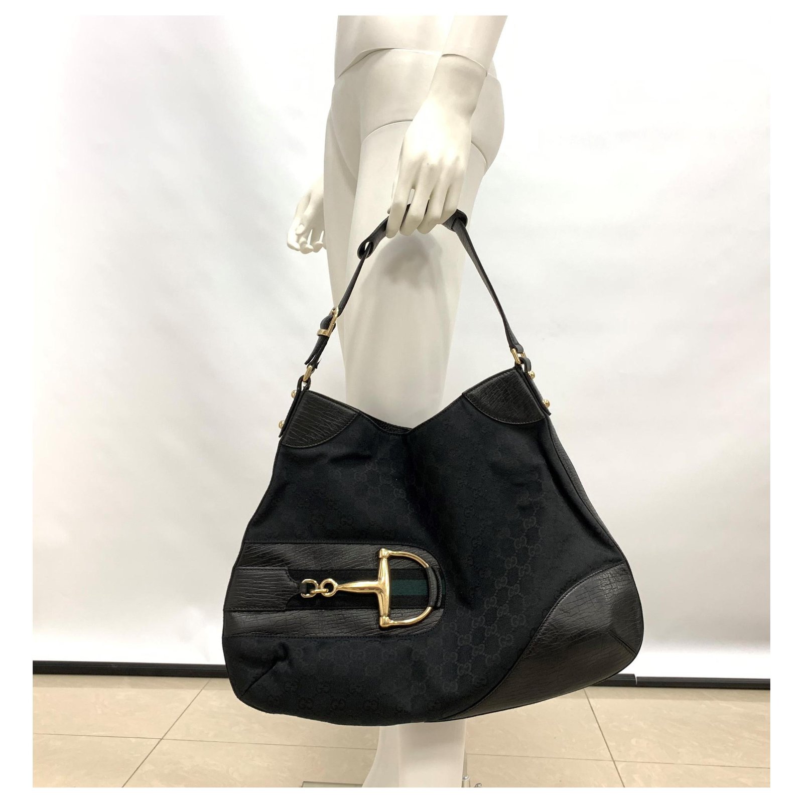 Gucci Vintage black canvas and leather hobo bag Cotton ref.165957 - Joli  Closet