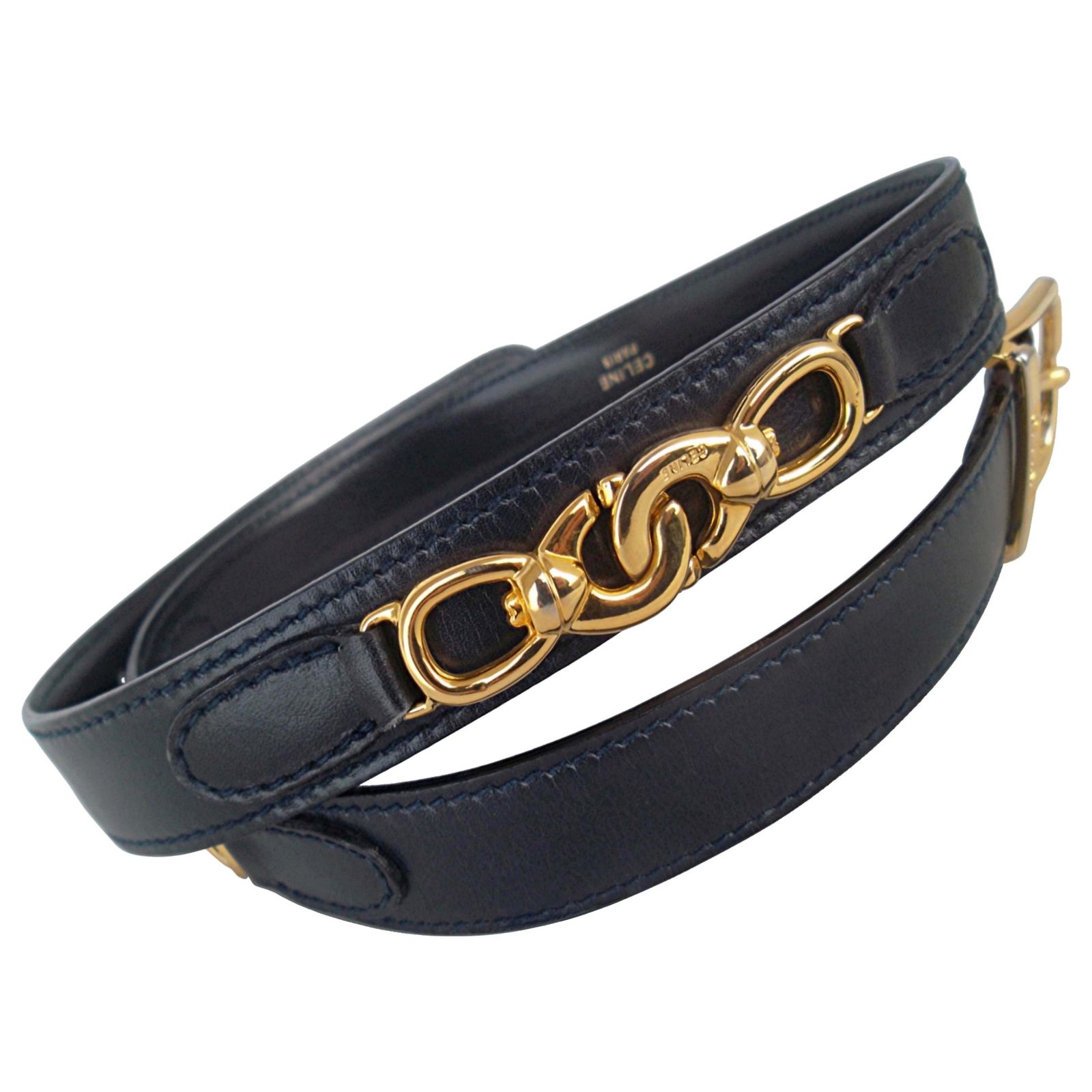 Ceinture Cuir Vernis Bleu Marine SEPCOEUR - Taille 75 Cm - Largeur 3,5 Cm - Occasion Excellent état