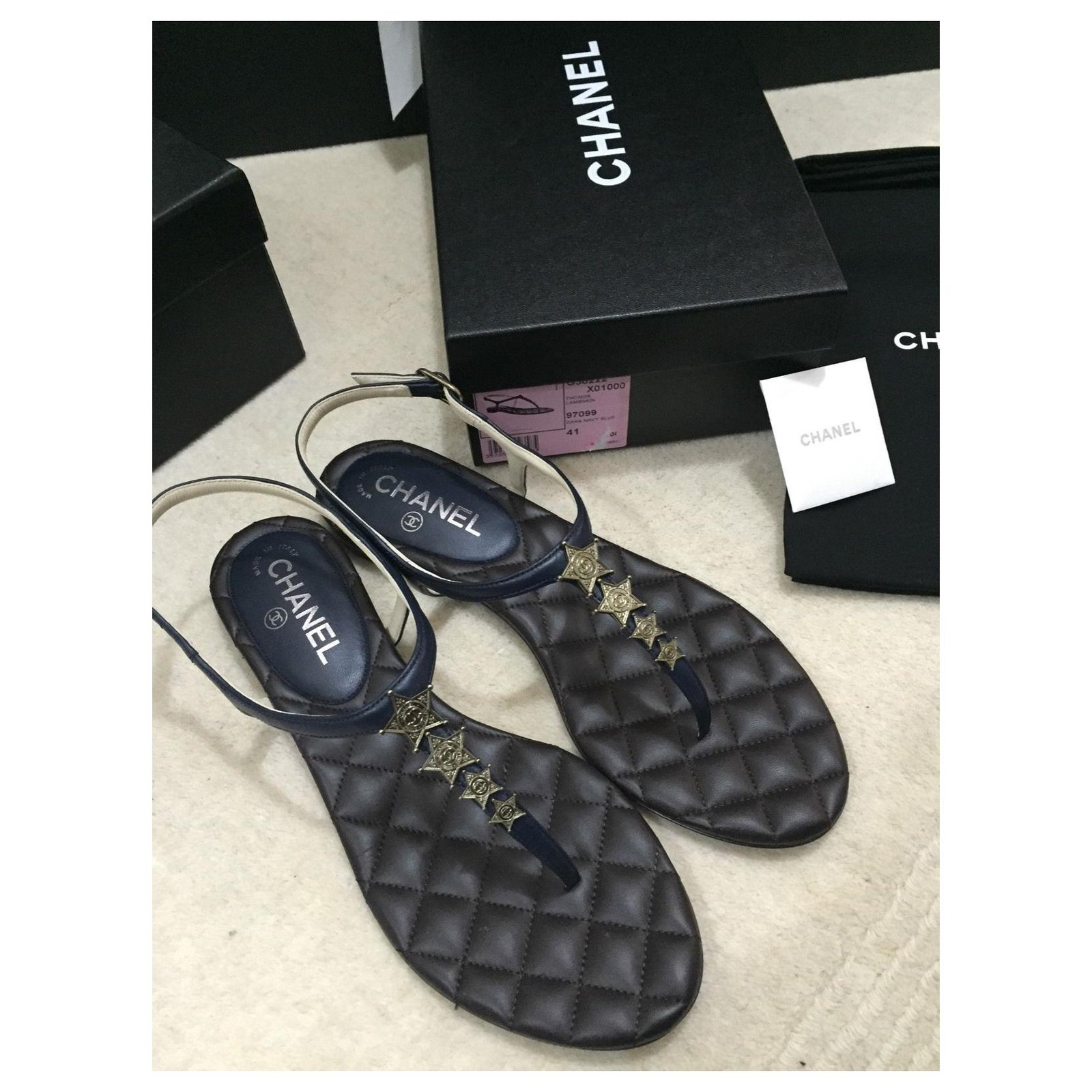 Chanel Sandals Blue Leather ref.167132 - Joli Closet