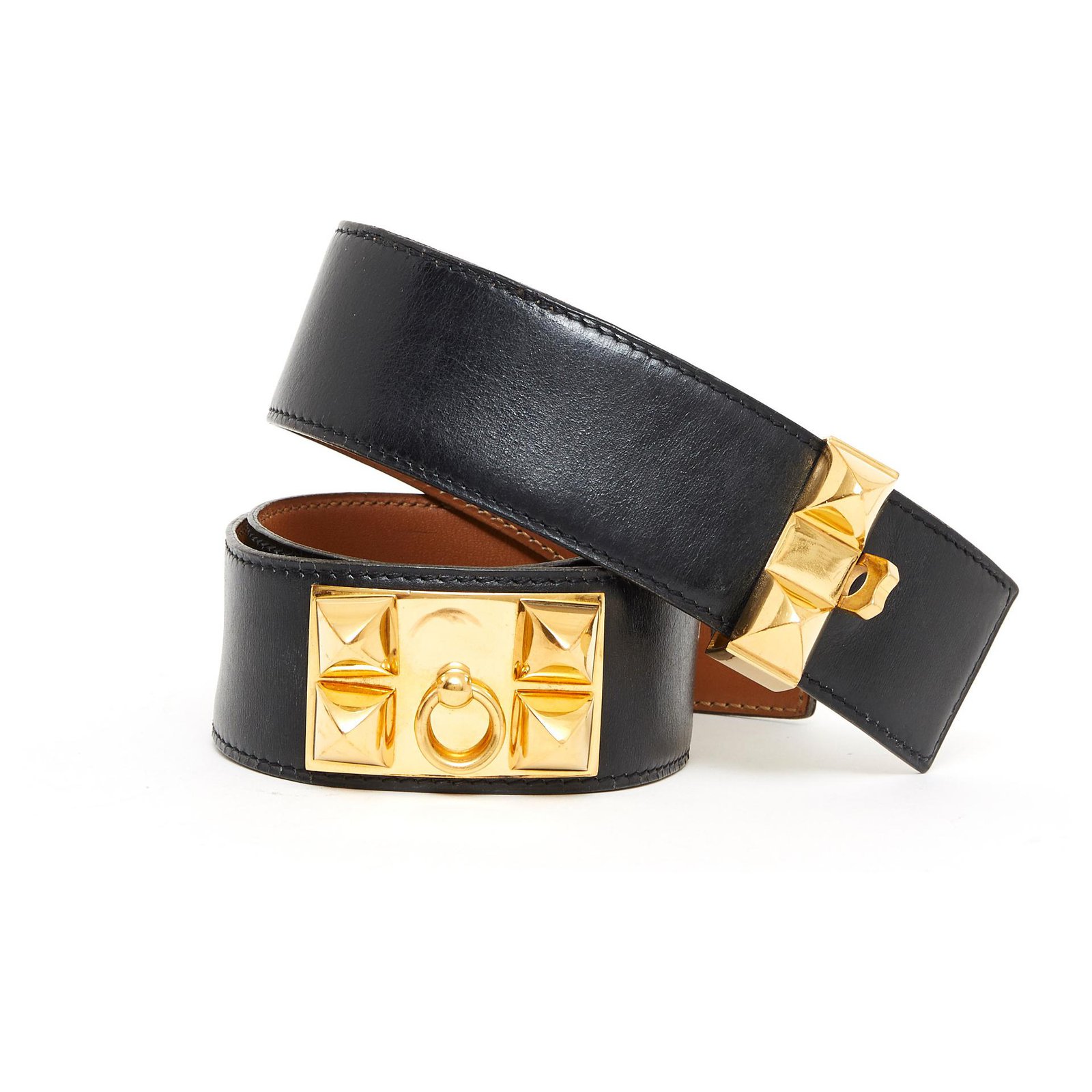 Hermès BLACK T DOG COLLAR75 Leather ref.167160 - Joli Closet