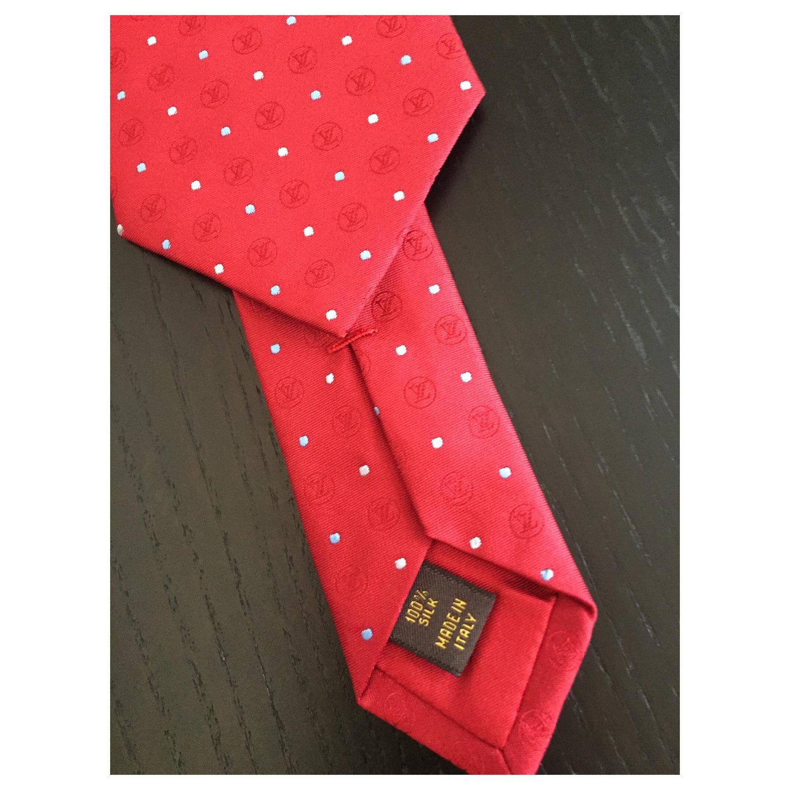 Louis Vuitton Men's Necktie Black Red Cream SKU 000284-29