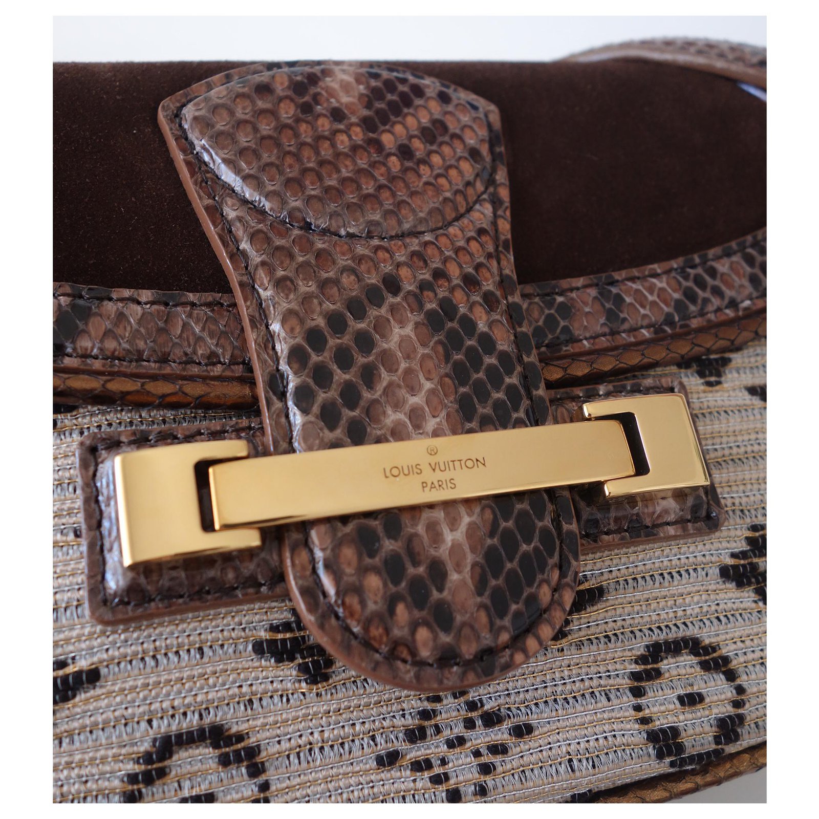 Louis Vuitton VUITTON EMPIRE LEVANT BAG Brown Light brown Dark brown Suede  Leather Cloth Python ref.167387 - Joli Closet