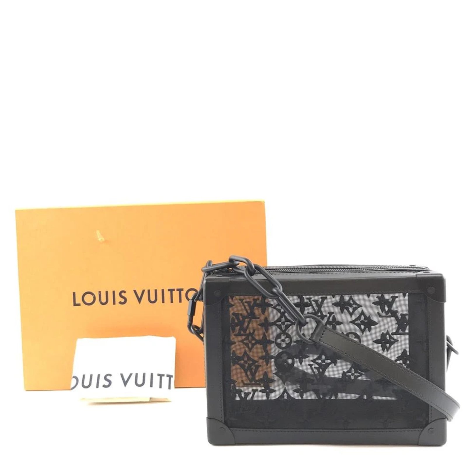 Sacs à main Louis Vuitton Louis Vuitton Soft Trunk Strap Black Mesh and Leather Cuir Noir ref ...