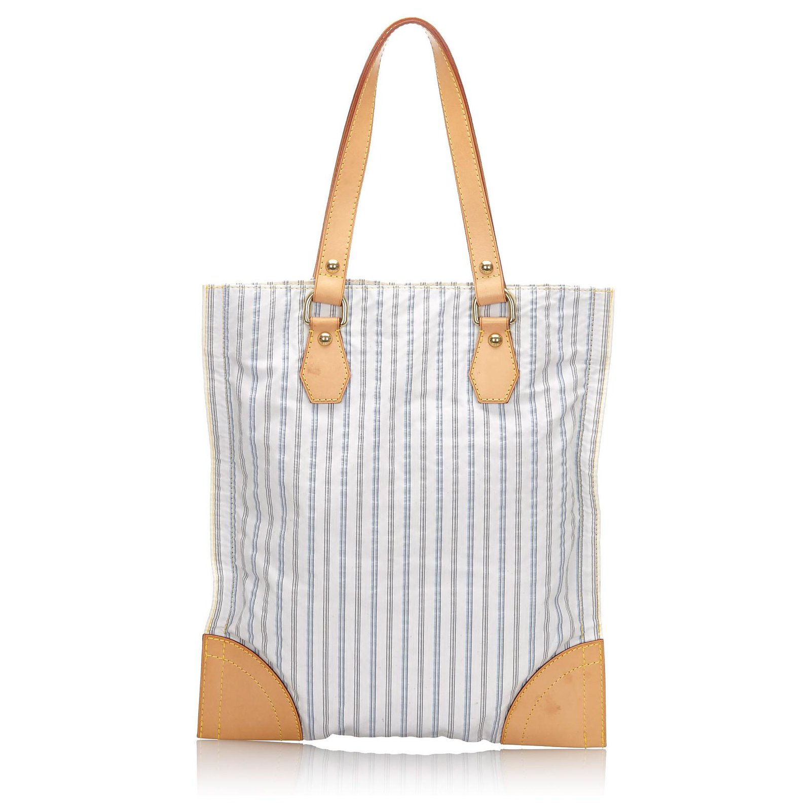 Louis Vuitton White Striped Tanger Tote Blue Light blue Leather Cotton  Cloth ref.168273 - Joli Closet