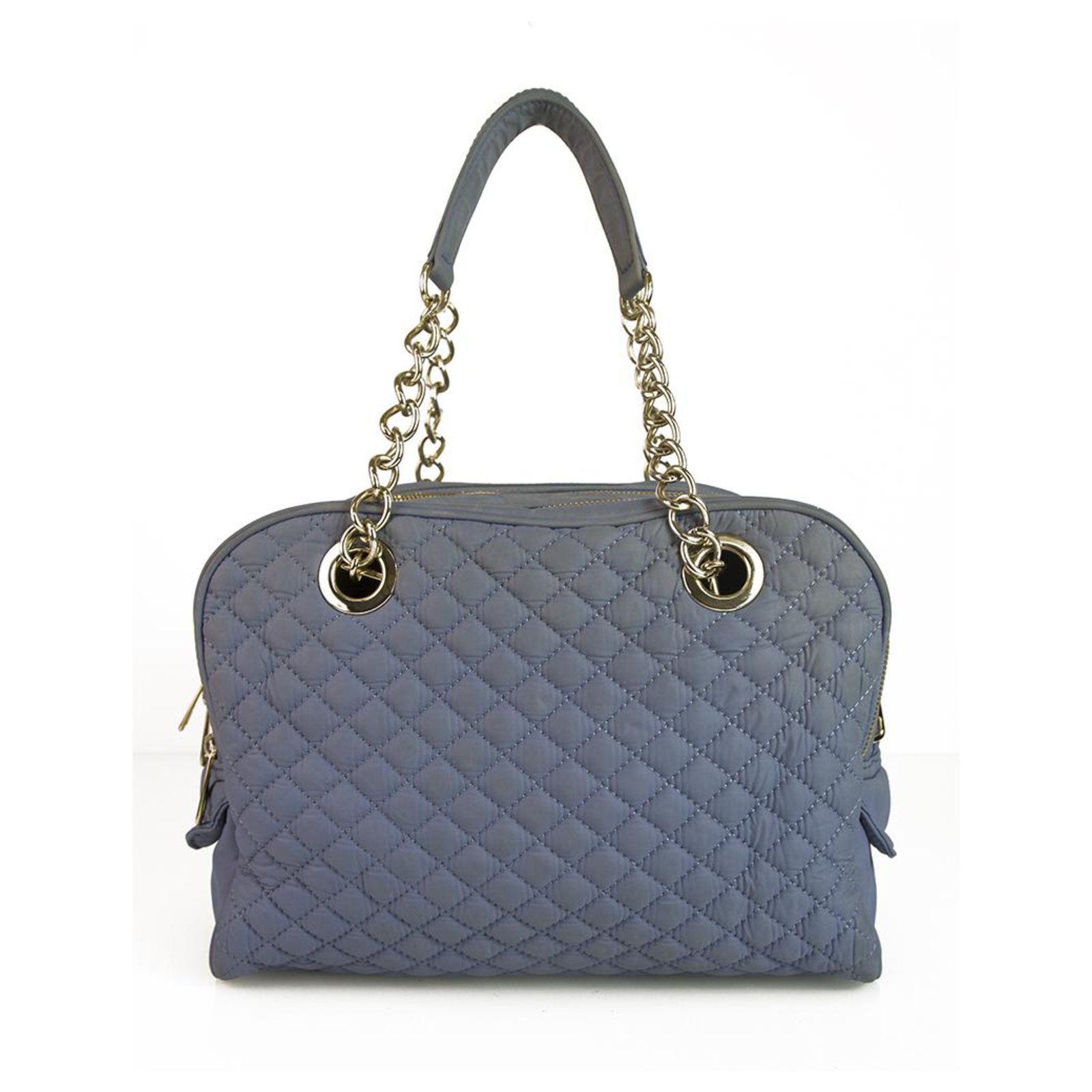 Dolce & Gabbana D&G Large Lily Glam Blue 5 zip Diamond Quilted Canvas